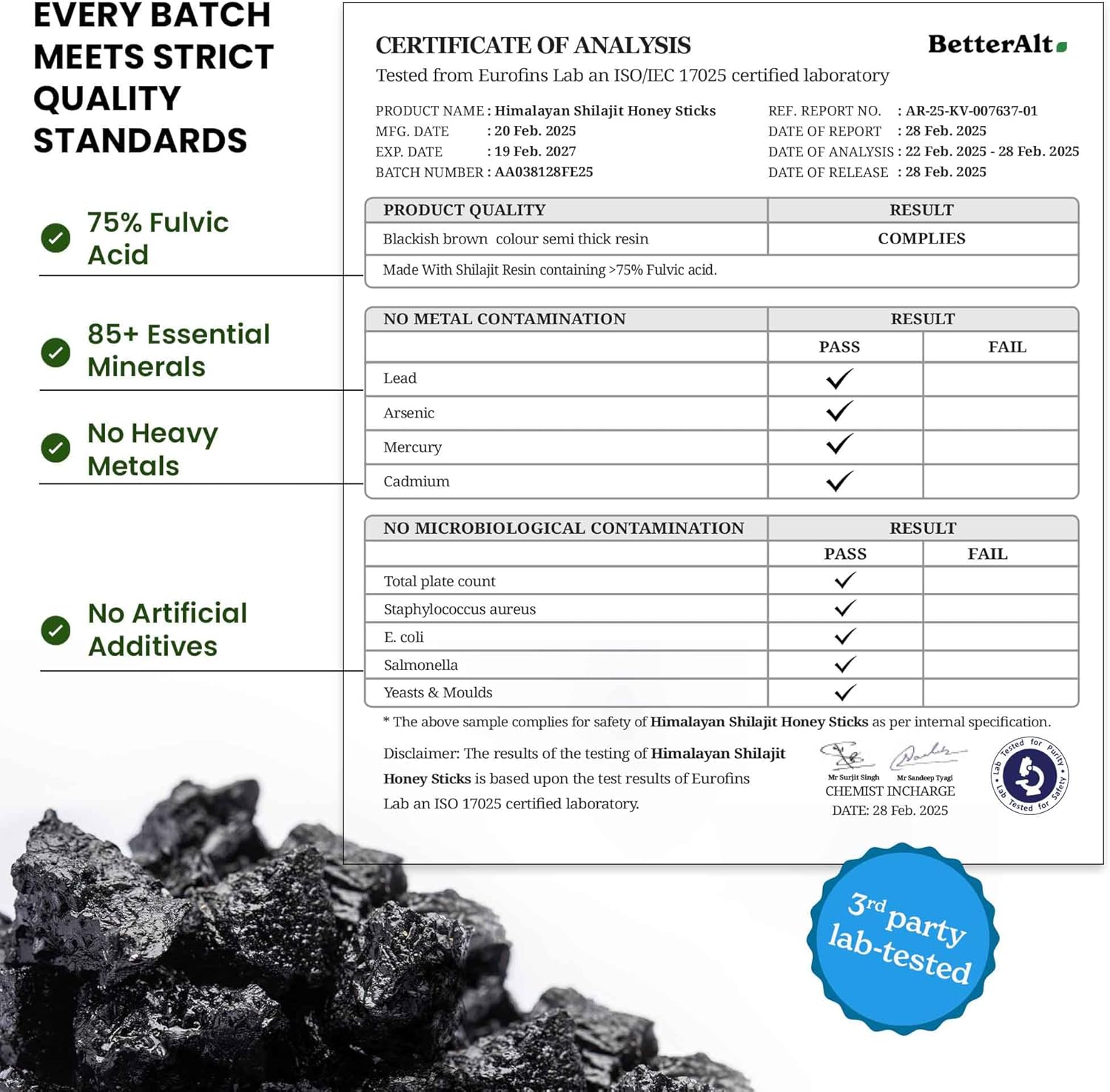 Better Alt Pure Himalayan Shilajit Sticks with Organic Honey, Saffron | Easy to Consume Shilajit| 30 Sticks for Energy Boost & Immune Support, 85+ Trace Minerals, 75%+ Fulvic Acid - Image 8