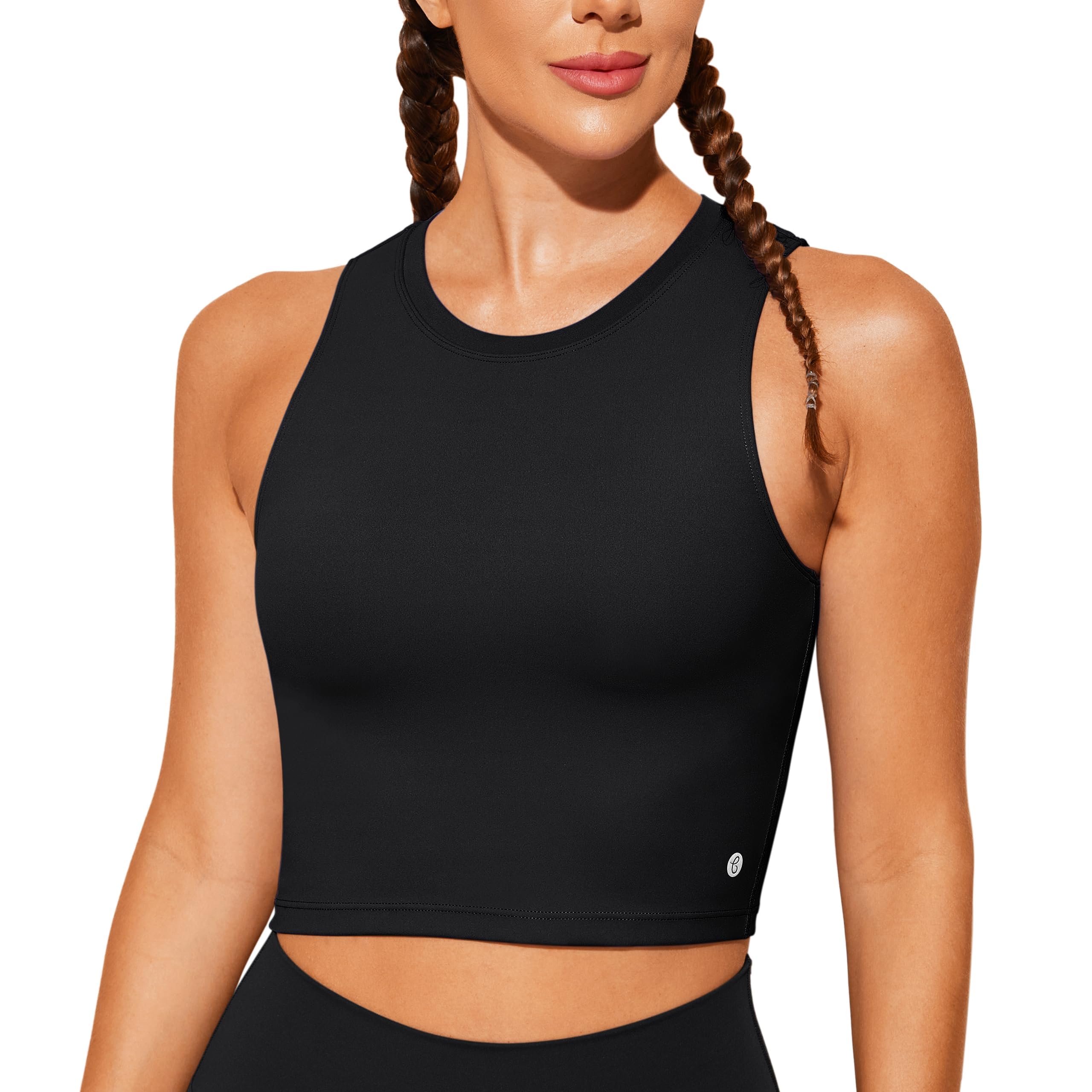 BAYDI Nudi Sport BH Damen ohne Buegel Bustier Abnehmbare Gepolsterte Crop-Tops Hochgeschlossenes Tanktop Yoga Fitness Soft Bra