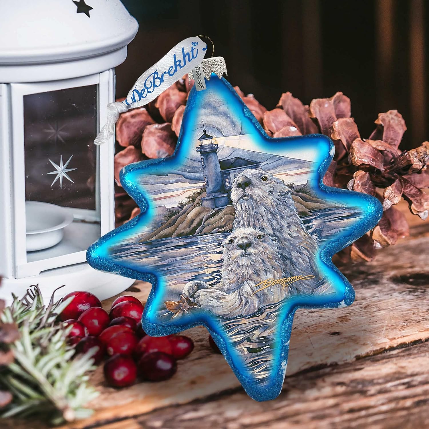 Starlight Otter Lighthouse Glass Ornaments Holiday by Bergsma 755-572-JB - G.DeBrekht