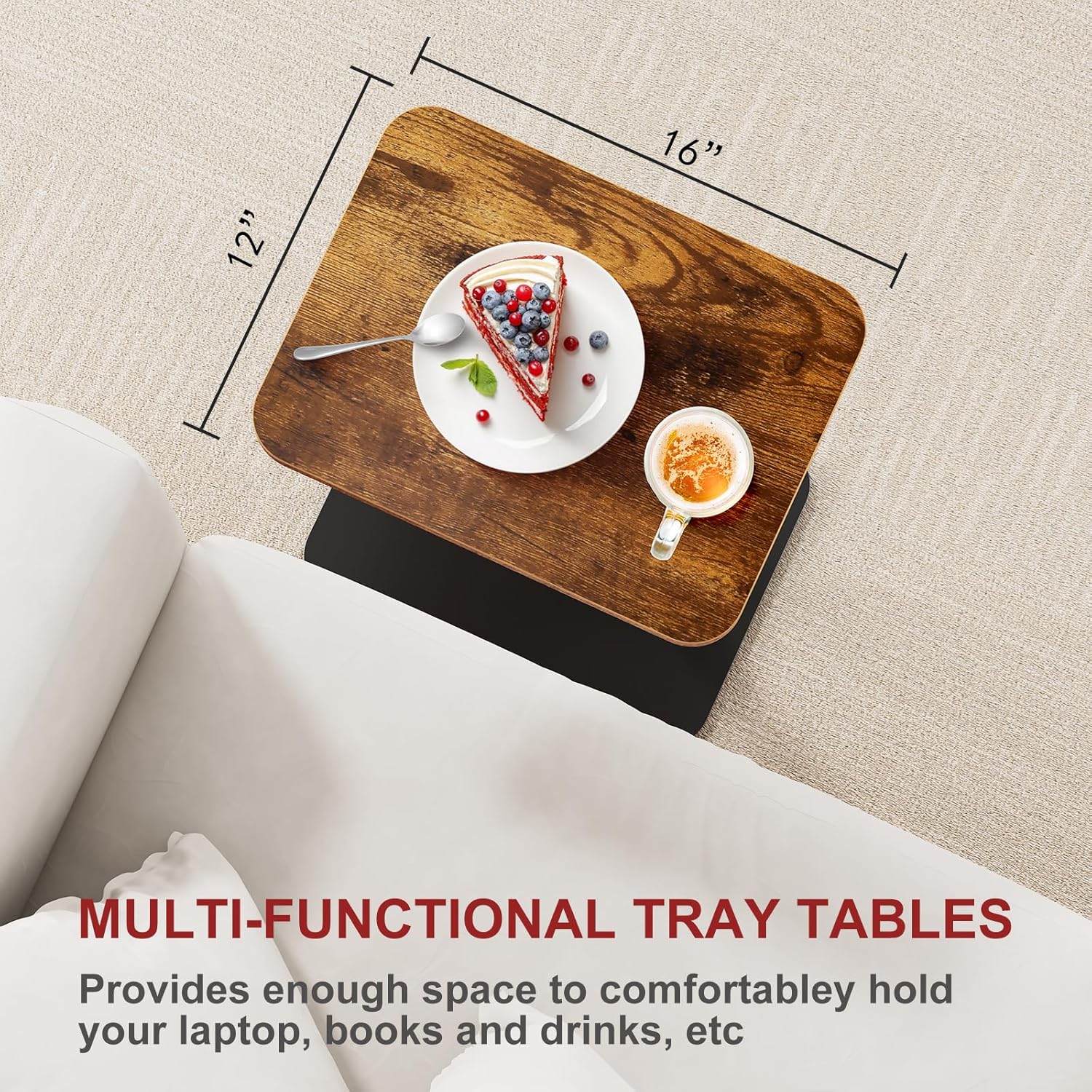 ZUJJAFY Tv Tray Table, Swivel & Adjustable Height C Shaped End Side Table for Couch Chair Bed or Small Spaces, Heavy Metal Base Sofa Armresrt Table for Eating Dinner or Laptop