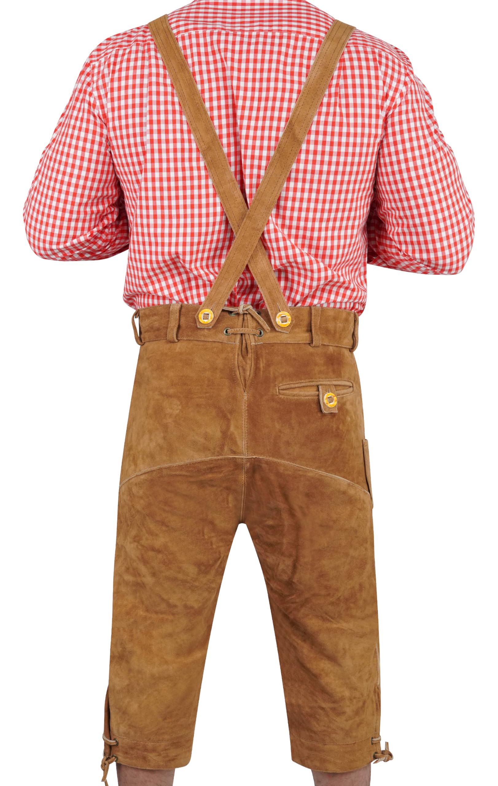 Premium Leder-Kniebundhose für Herren - Gr.46-60 -Trachten Lederhose mit Träger für Männer - Oktoberfest Hose Lederhose mit Träger