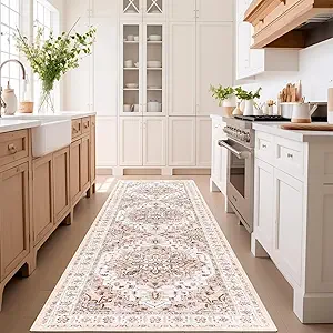 Madane Runner Rug 2'6''x8' Kitchen Runner, Hallway Runner Printed Vintage Washable Rugs Soft Non-Slip Low Pile Runners for Hallways Laundry Room Rug Distressed Rug, Pink