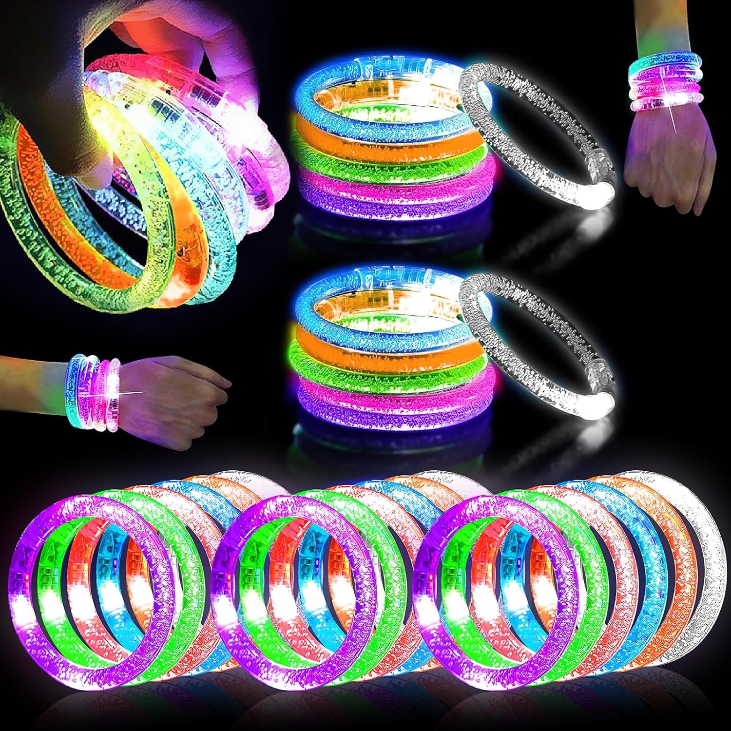 100 Pcs Glow Bracelets, 6 Colors Glow in the Dark Led Bracelets, Flashing Light up Bracelet Glow Party Supplies Favors for Halloween Wedding Party Rave Carnival Concert