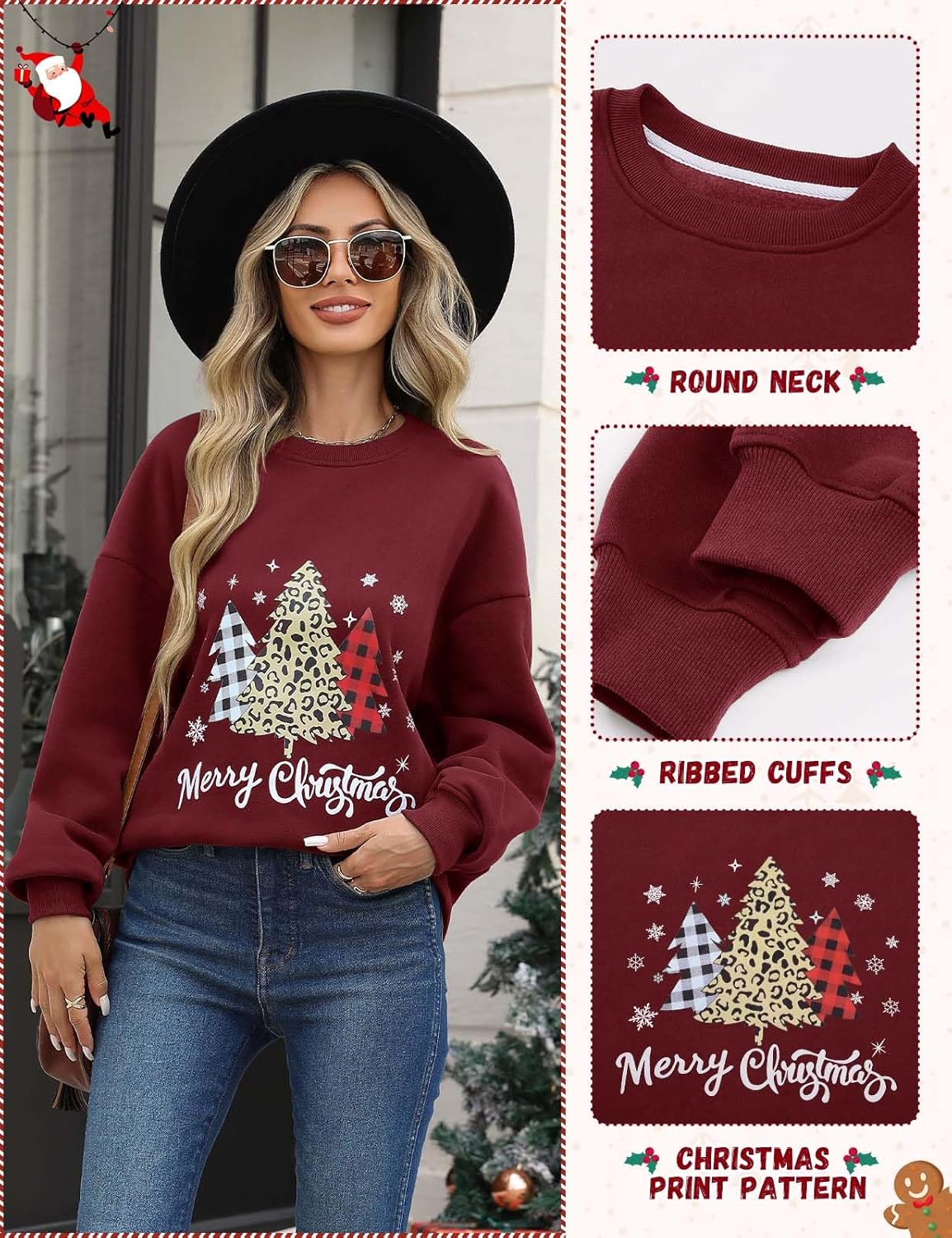 Women's Merry Christmas Shirts Gifts Christmas Graphic Sweater Buffalo Plaid Tees Pullover Xmas Holiday Sweatshirts - Image 4