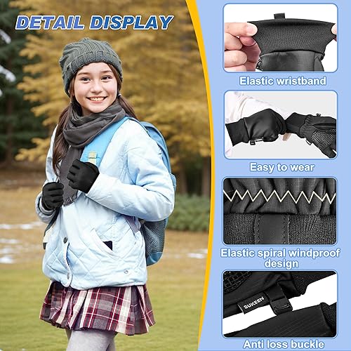 Miniatura 7 de Sukeen Guantes cálidos de invierno para niños y niñas, resistentes al viento, guantes de poliuretano para clima frío de 4 a 14 años, guantes