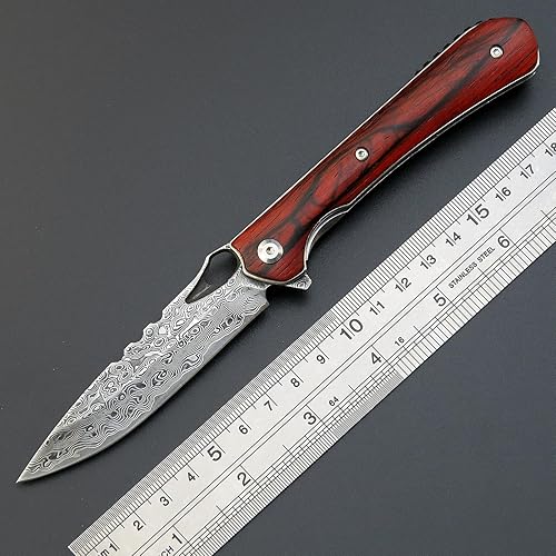 Sitivien ST222 Cuchillo plegable de acero Damasco, hoja de núcleo VG10+mango Dalbergia EDC herramienta cuchillo para exteriores, camping, caza, disponible en Yaxa Colombia