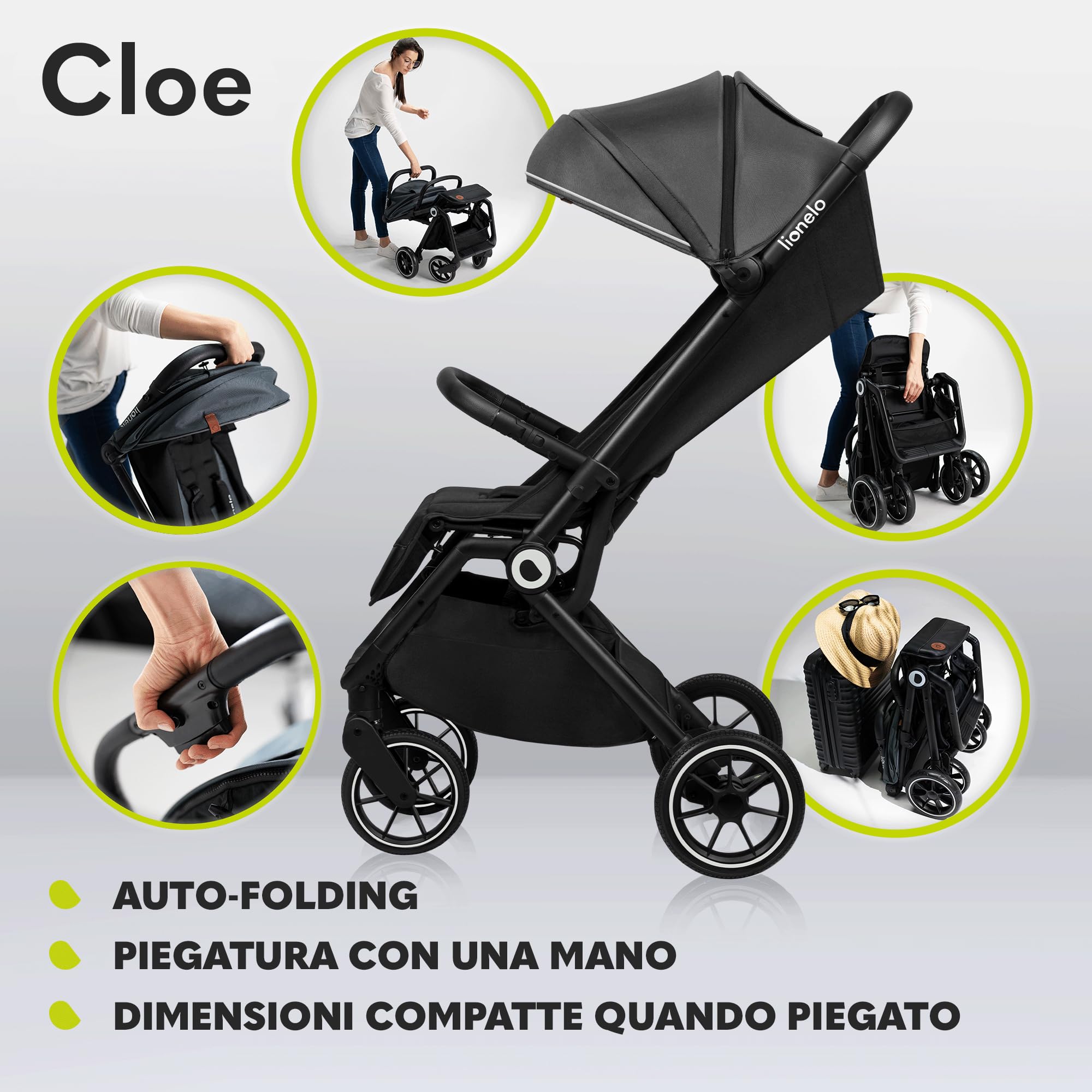 LIONELO Cloe Passeggino Leggero e Pieghevole per bambini da 6 a 48 Mesi