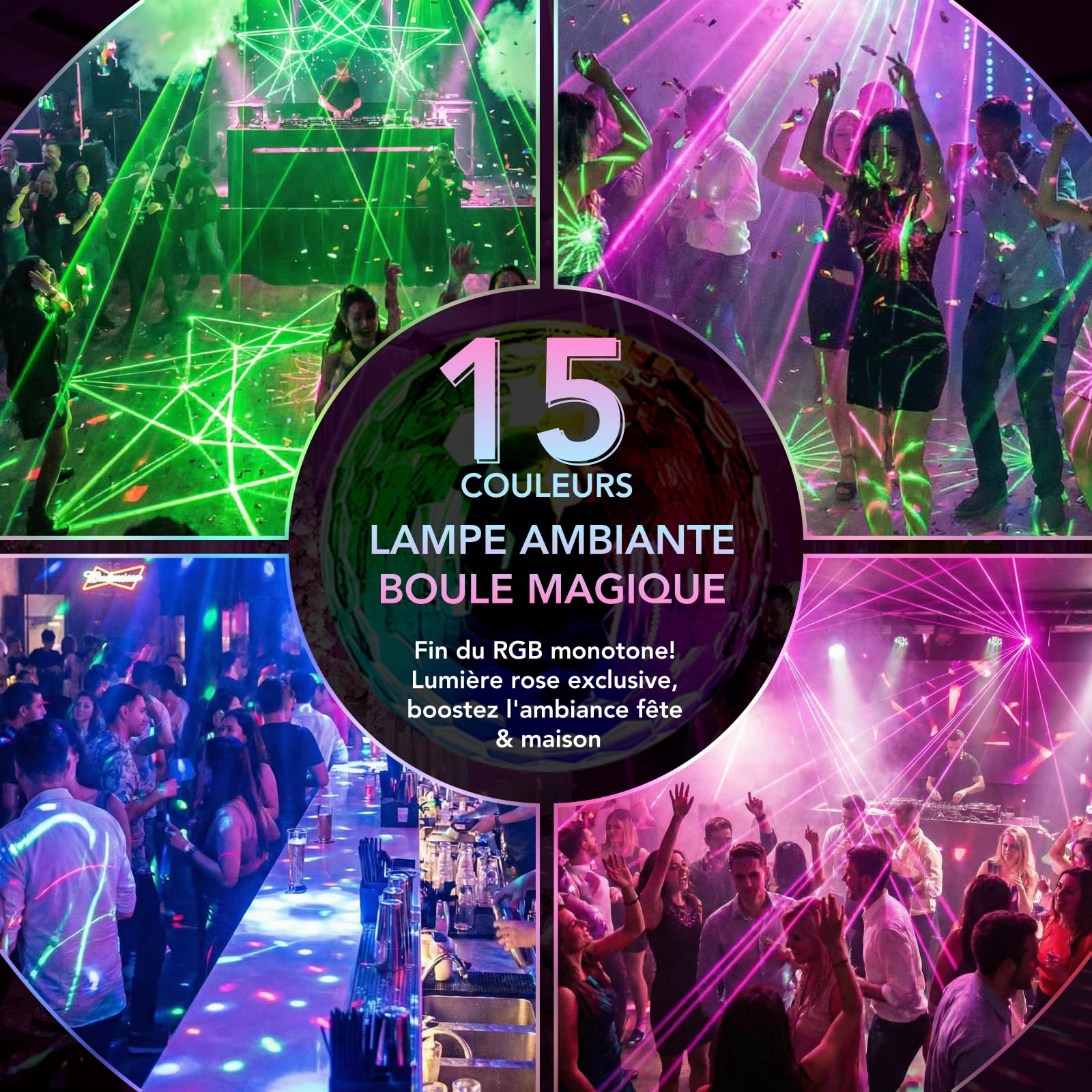 Tomshine Jeux de Lumière DMX 5 en 1, 150+ Combinaisons d'Effets et Boule Magique 15 Couleurs, 12x Lumière Noire UV et 2x Stroboscope Doré, Faisceau Étoile Rouge, Eclairage DJ pour Soirée, Club