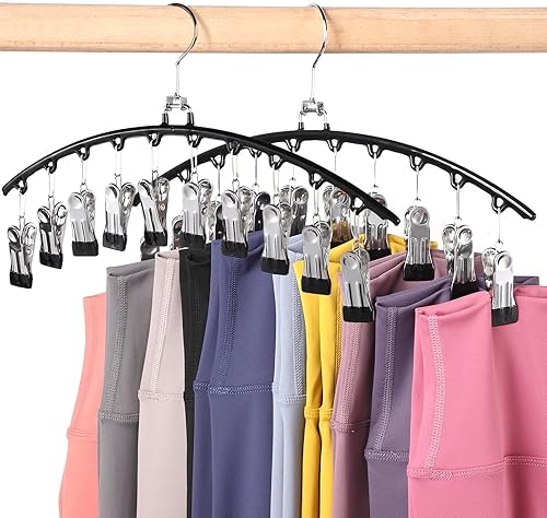 Organizador de leggings para armario, paquete de 2 perchas de metal para pantalones de yoga con 10 clips para 20 leggings, sombreros, jeans, faldas,