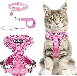 Muecleao Katzengeschirr mit Leine Ausbruchsicher, Katzenleine mit Geschirr für Katzen, Verstellbares Katzengeschirr Katzenhalsband mit Reflektierenden Streifen für Outdoor Training Gehen (Rosa, S) product image