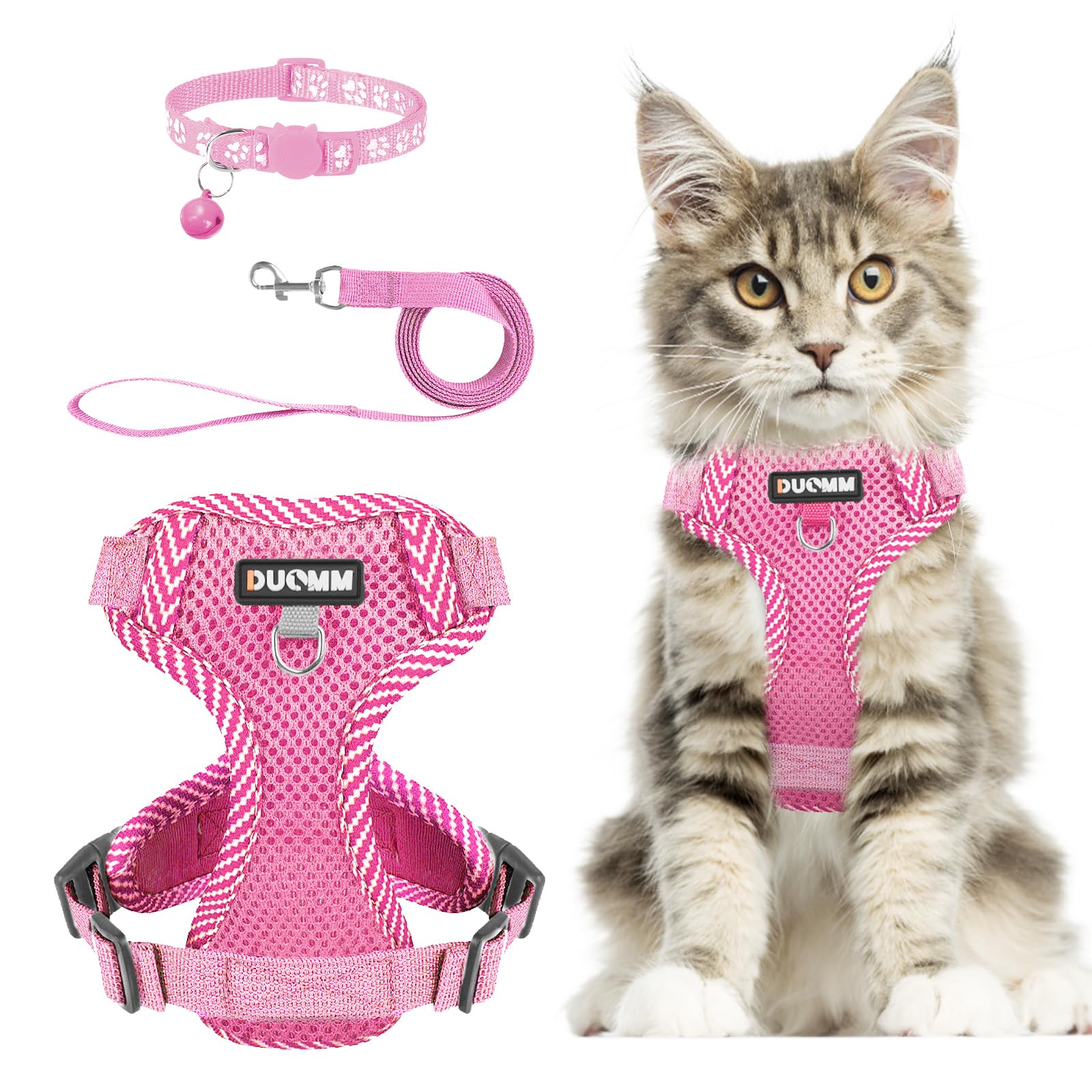 Muecleao Cat Harness and Lead Set, Adjustable Kitten Harness and Lead Set, Cat Harness with Reflective Strips
