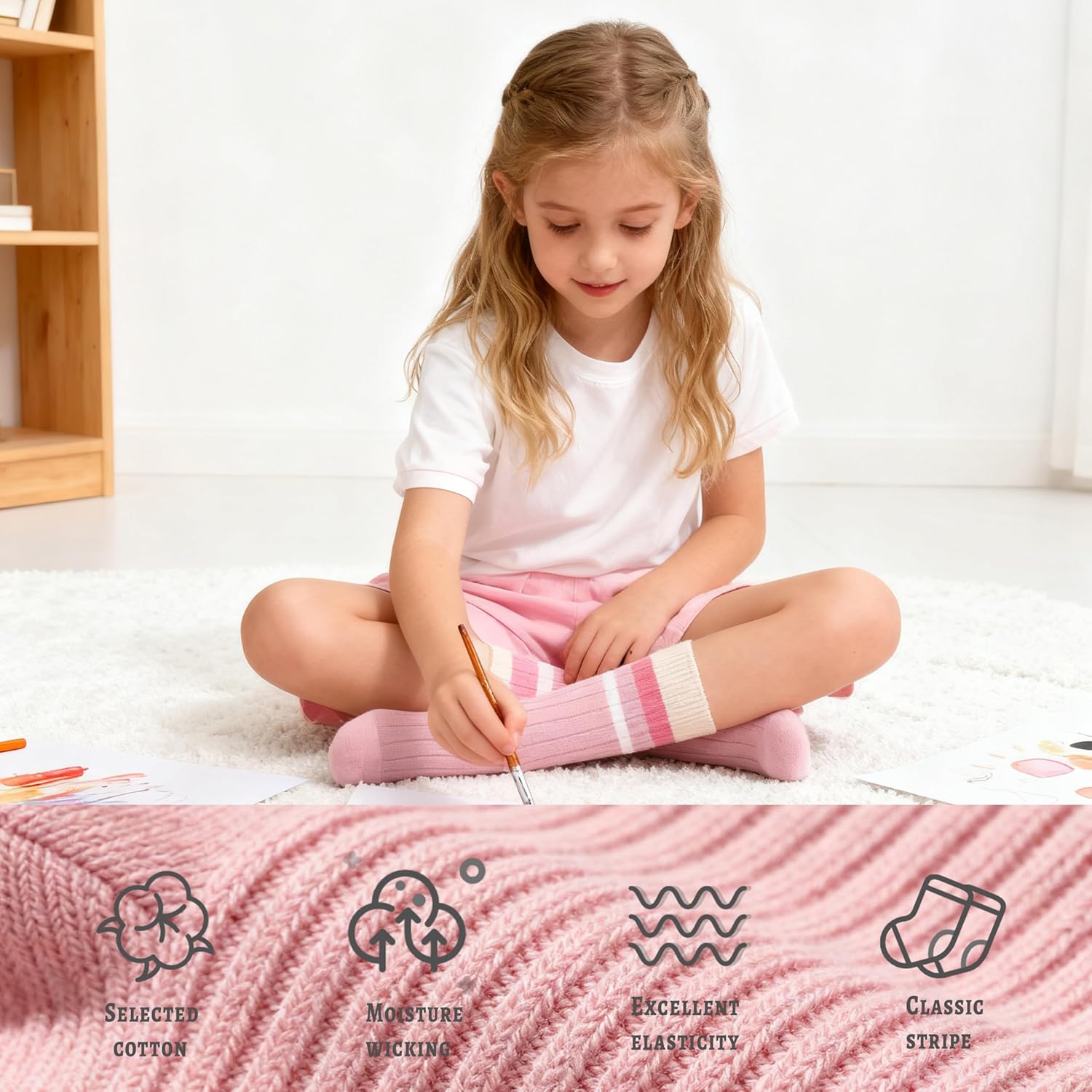 5 Pack Boys Girls Socks Cotton Crew Toddler Kids Athletic Sock with Retro Stripes - Image 3