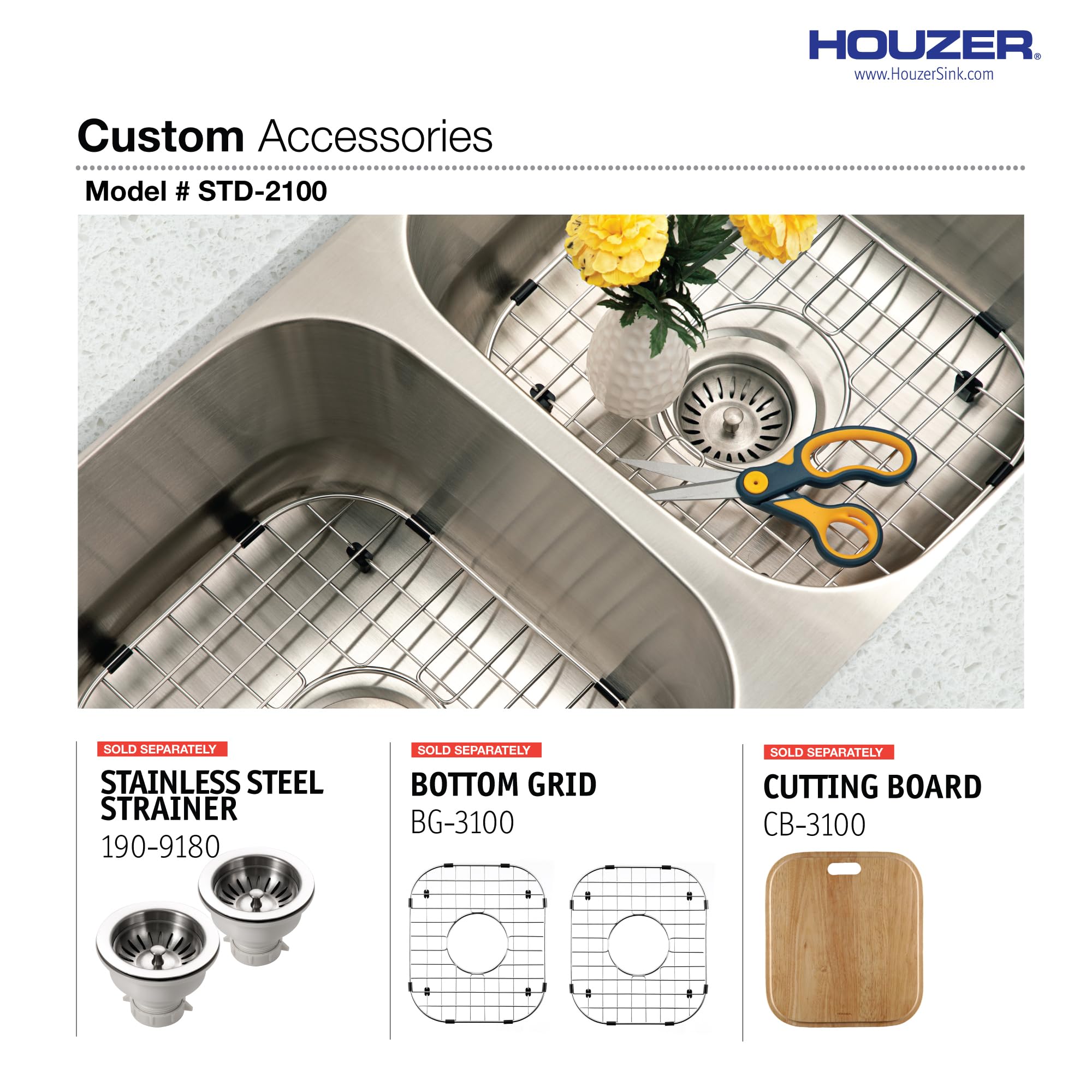 Houzer STD-2100-1 Eston Series Fregadero de cocina de acero inoxidable 50/50 de doble cuenco, calibre 18
