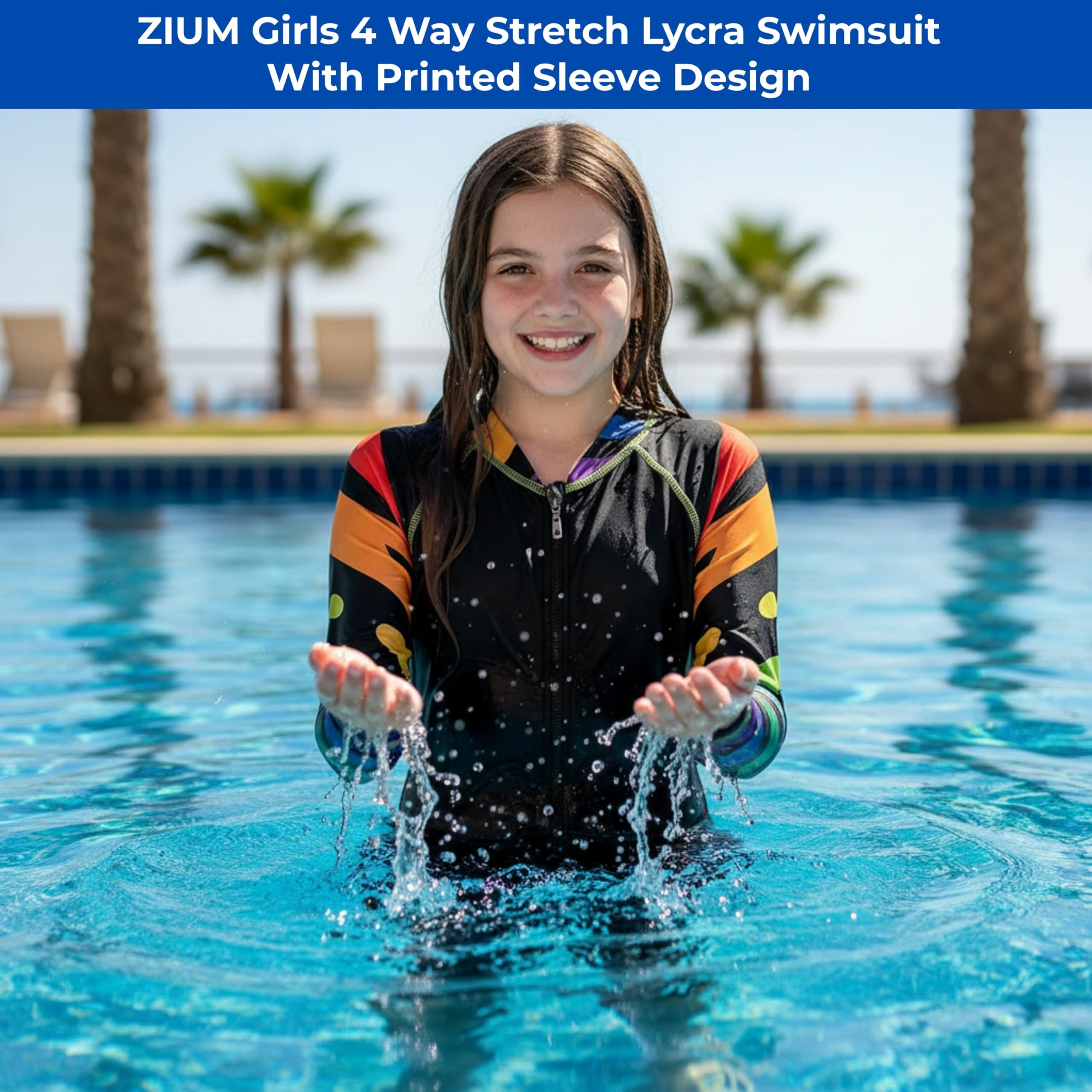 ZIUM Girls Lycra Swimsuit Black Tiger (8-9, Black) 1