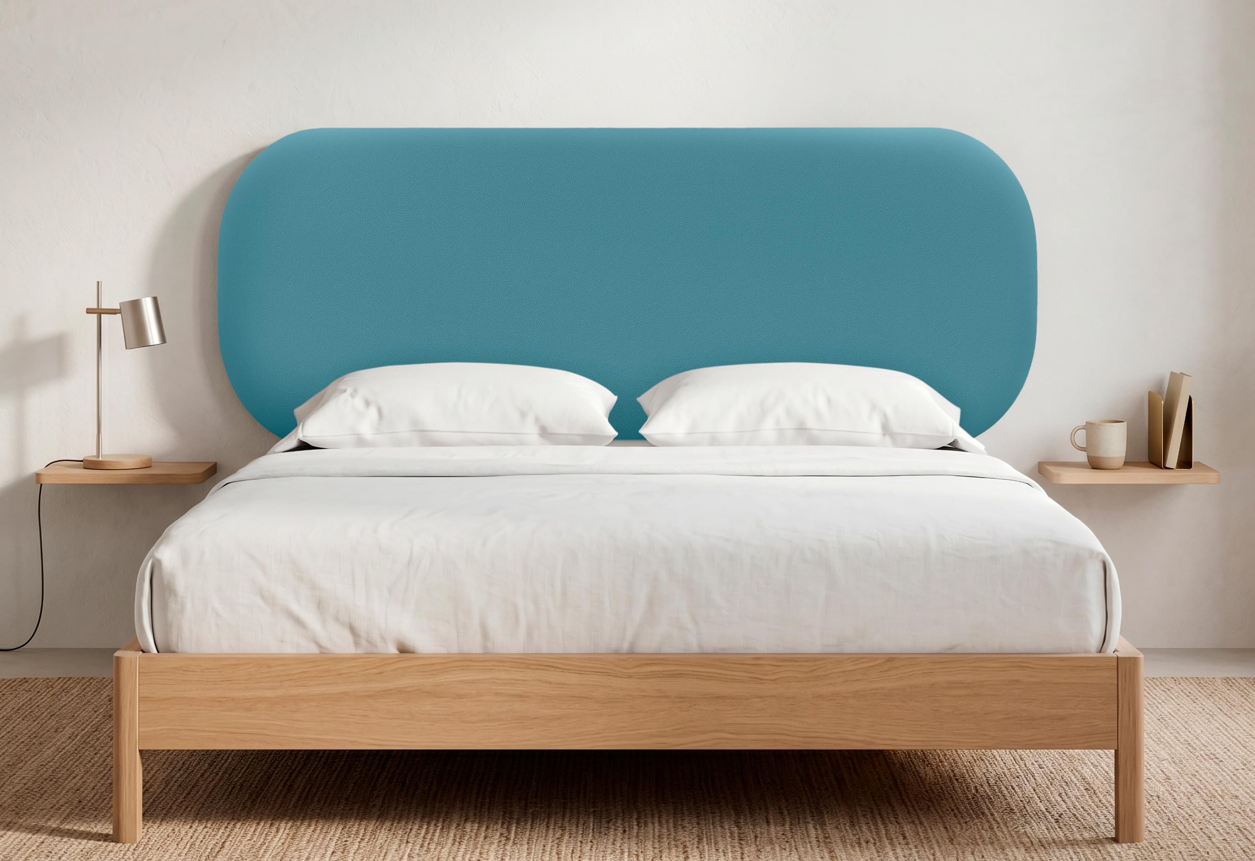 DHOME Cabecero Tapizado Curvo Liso Polipiel 50cm Altura con Patas para Pared Acústicos Cabeceros Absorbentes Cabezal Cama Dormitorio (Turquesa, 90cm)