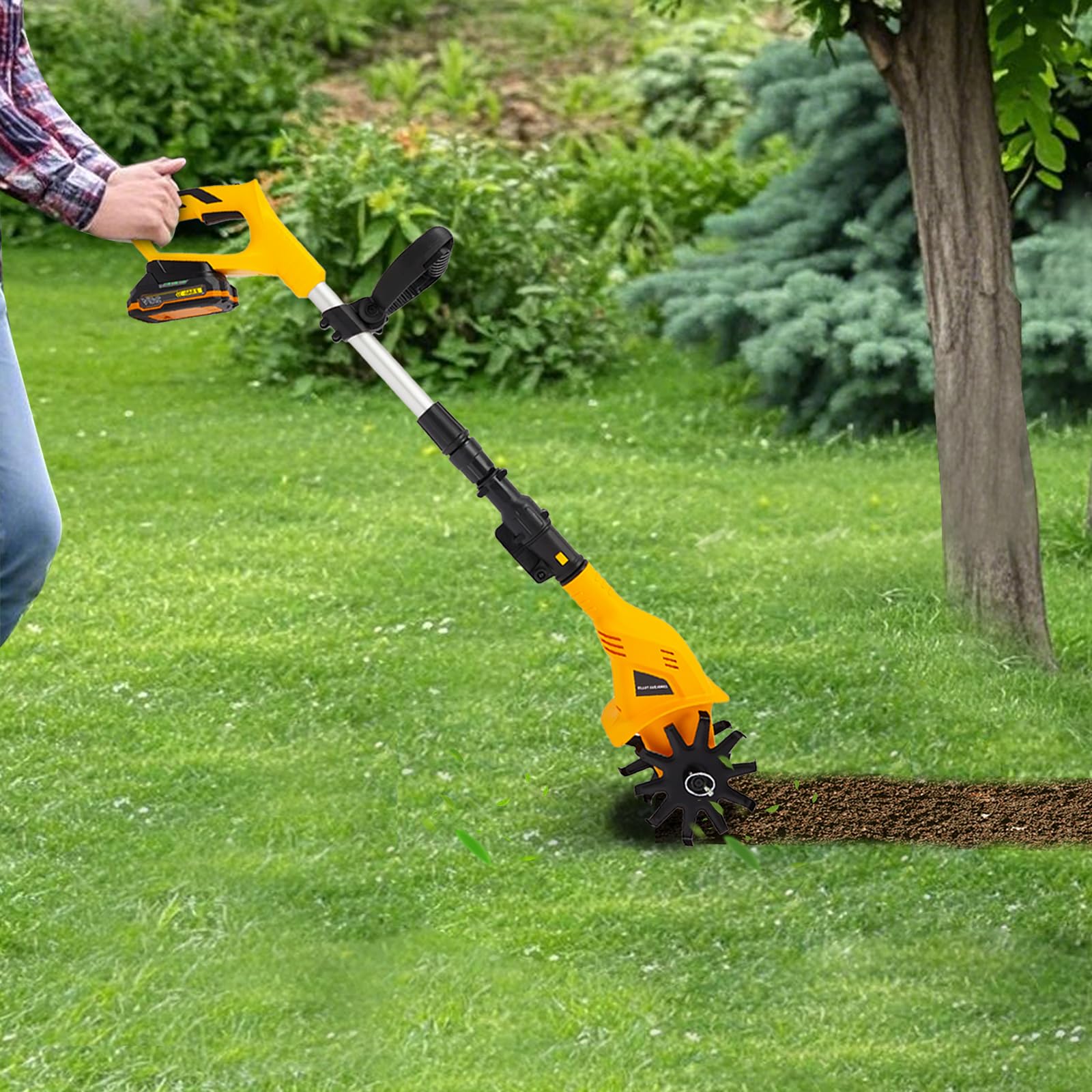 Motoazada eléctrica inalámbrica con batería, 85 dB, ruido de 85 dB, fresadora de suelo con 25 cm, para arriates, macizos de flores y huertos