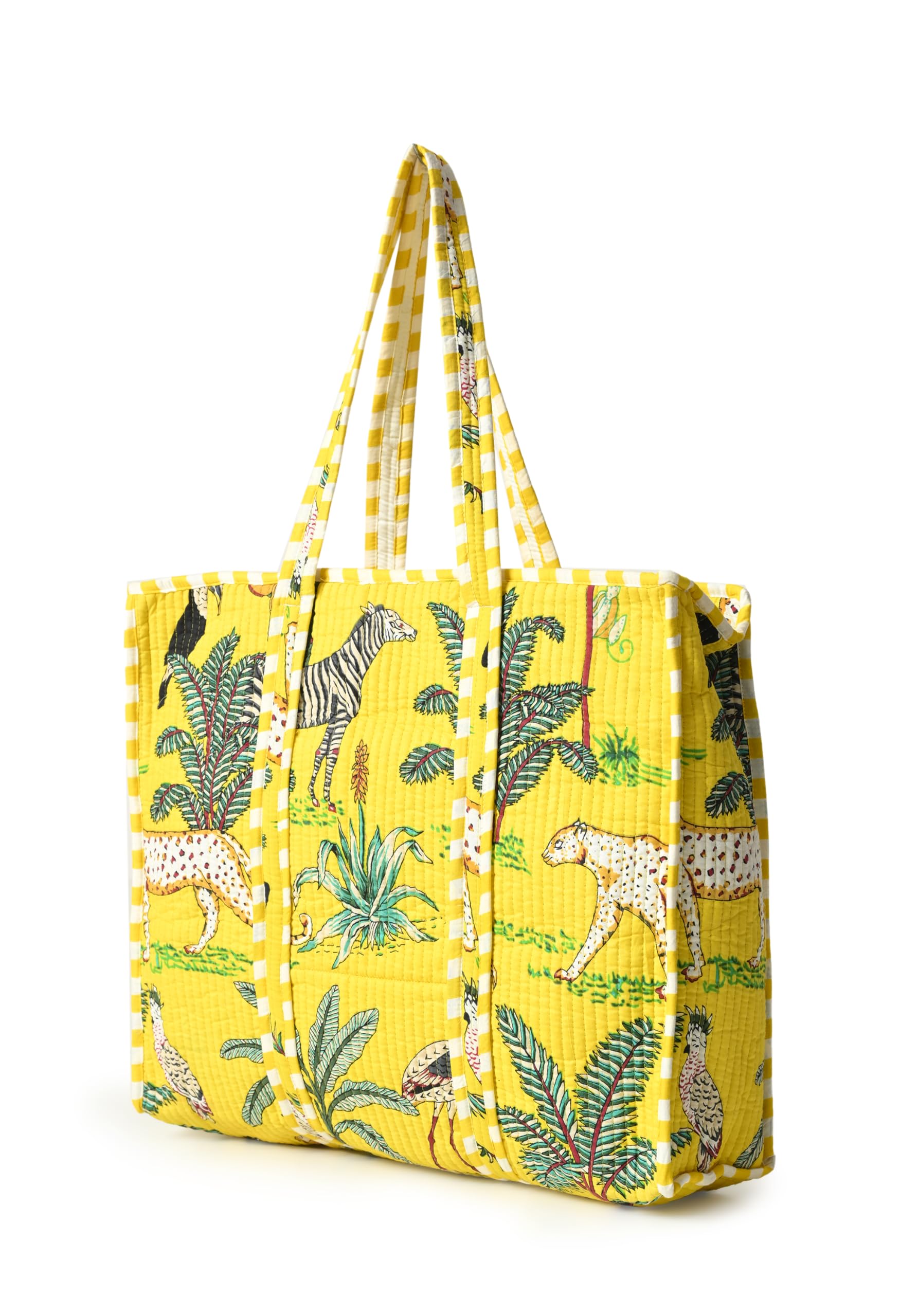 Quilted Tote Bag for Women Travel Shoulder Bag with Jungle Animal Print Lightweight Reusable Shopping Bag,Gift for Women