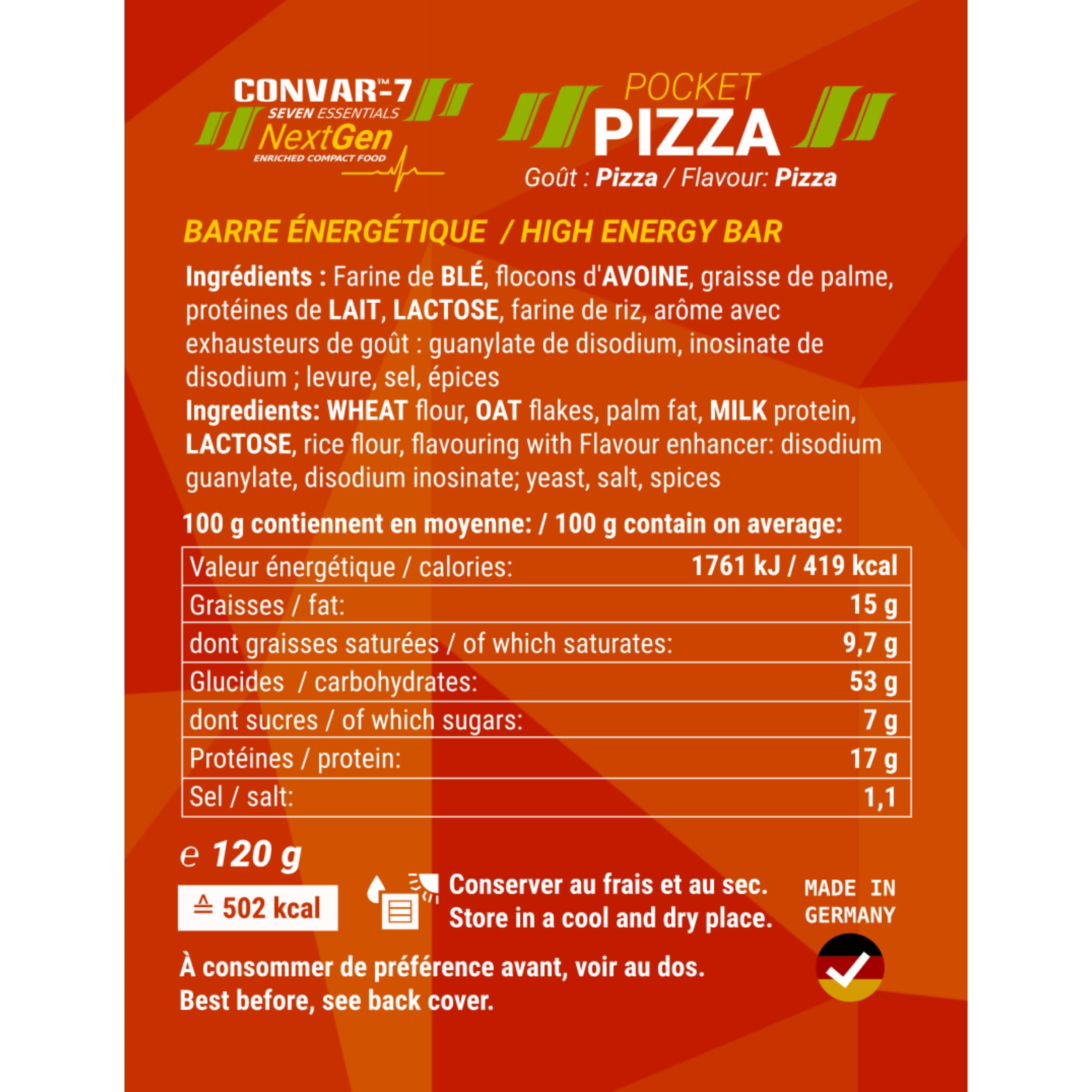 CONVAR-7 Barrita Energética Pizza Ración de Supervivencia Emergencia