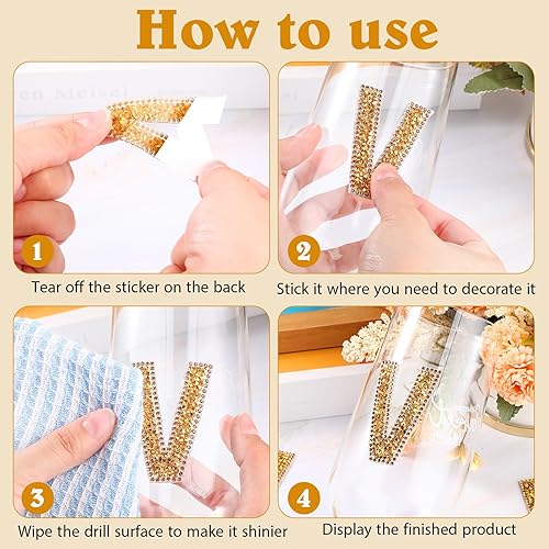 Miniatura 3 de 37 calcomanías de letras de diamantes de imitación brillantes, símbolo del alfabeto, números, cristal, calcomanías autoadhesivas para arte,