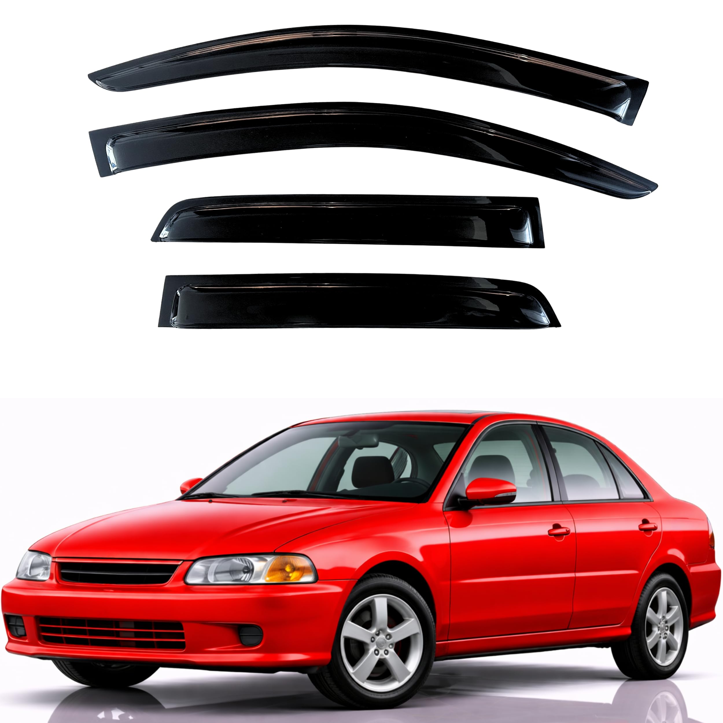 KPY Rain Guards Fit for 1997-2001 Mitsubishi Mirage Sedan, Out-Channel Window Visors Vent Wind Deflectors 4PC, Car Accessories for 97-01 Mirage (Sedan Only)