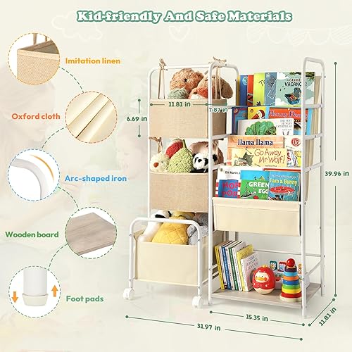 Miniatura 3 de Estantería para niños y almacenamiento de juguetes, estantería Montessori, estantes de libros para bebés de 4 niveles, estantería para niños con