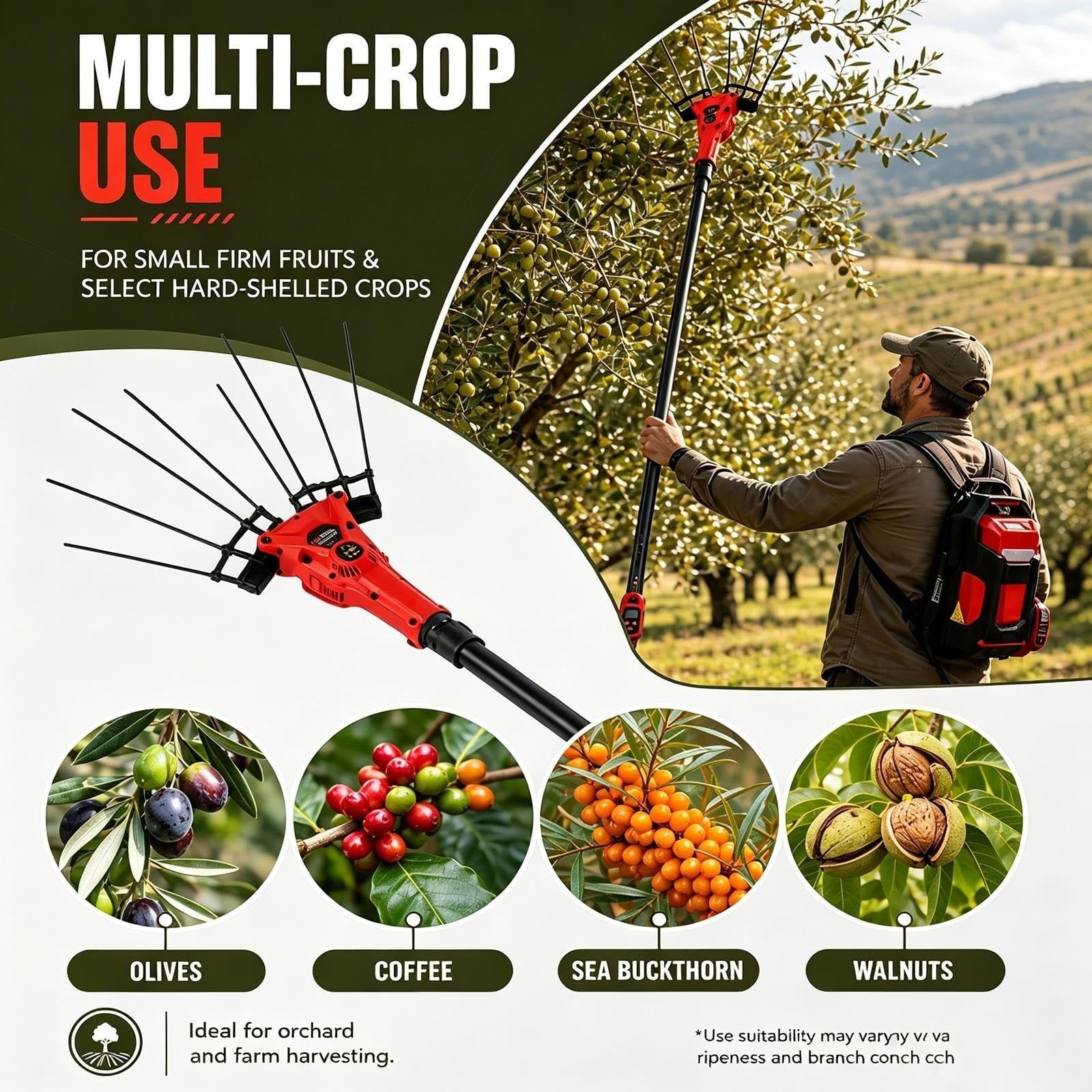 Máquina Eléctrica Sacudidora de Olivos, areador telescópico para frutas