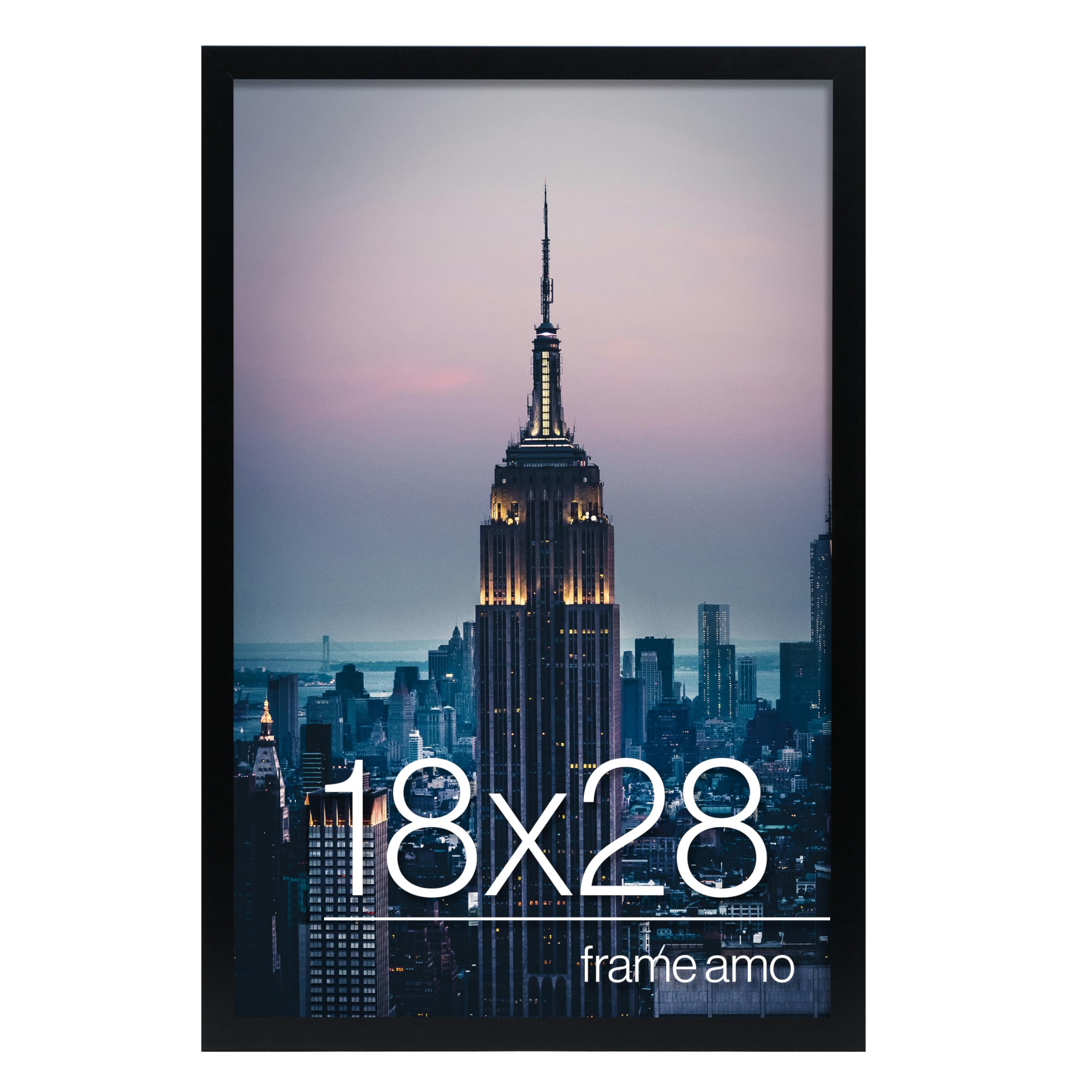 Frame Amo 18x28 Black Modern Picture or Poster Frame, 1 inch Wide Border, Smooth Wrap Finish, Acrylic Face