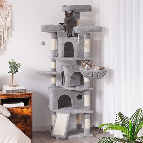 Miniatura 8 de Hey-brother MPJ032-SW - Árbol para gatos de tamaño XL, torre para gatos de 67.7 pulgadas con 3 cuevas, 3 perchas acogedoras, postes rascadores,