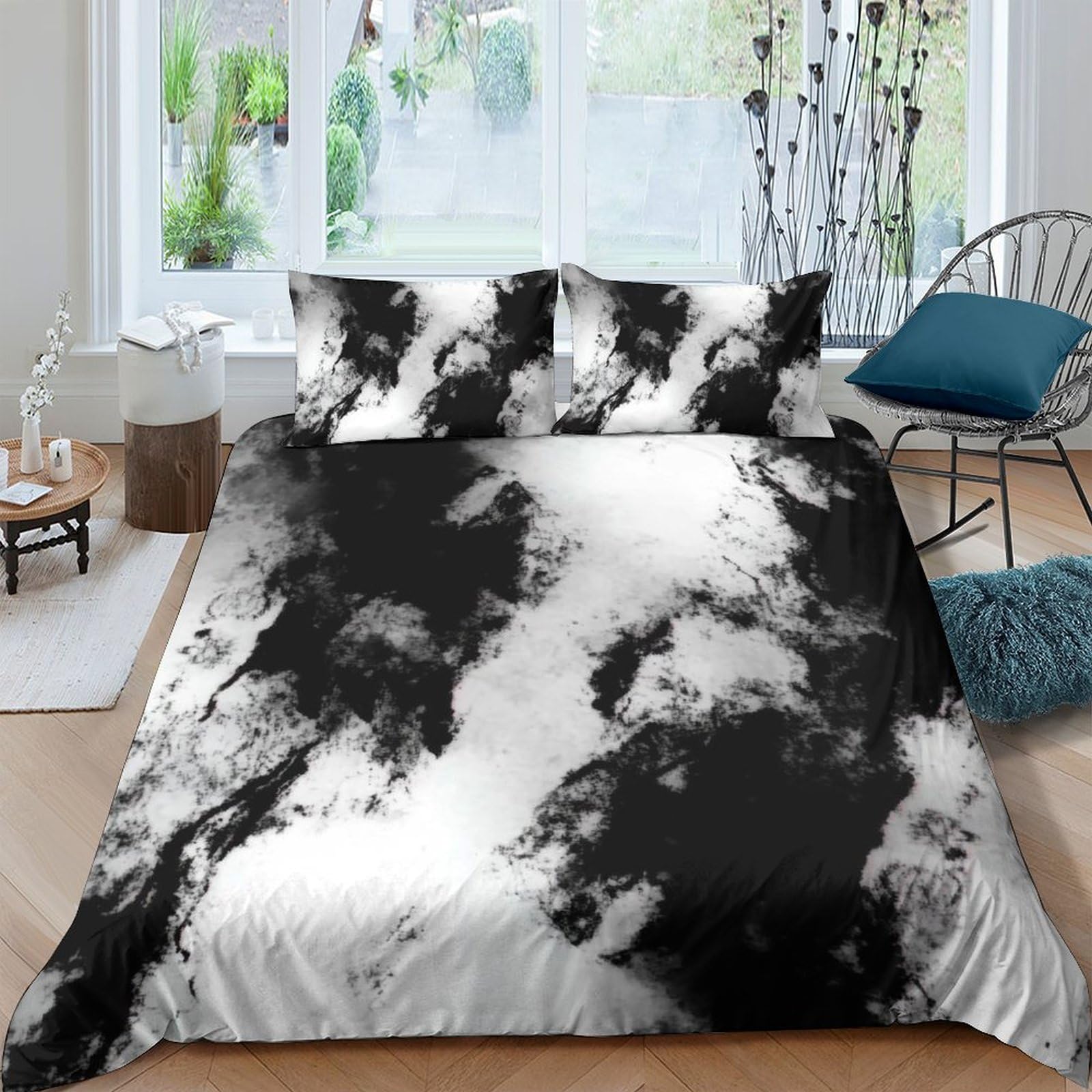 GPLZQXKJNH 3D Printed Black Ink Cloud Duvet Cover Microfiber Soft Breathable Abstract Bedding Set with 2 Pillowcases for Bedroom Single（135x200cm）