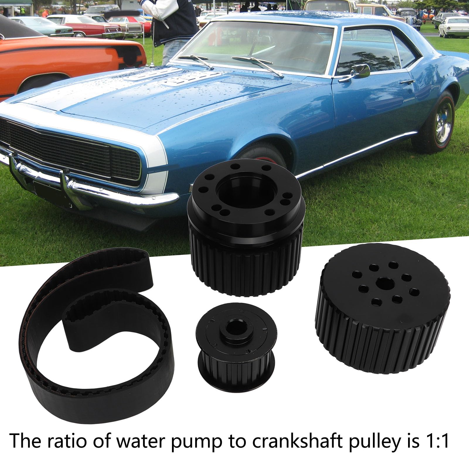 Cocoarm Kit Puleggia Cinghia, Sostituzione Pompa Acqua Lunga in Lega di Alluminio per Motore Chevy 283 305 307, Rapporto 1:1 per Uso Servosterzo