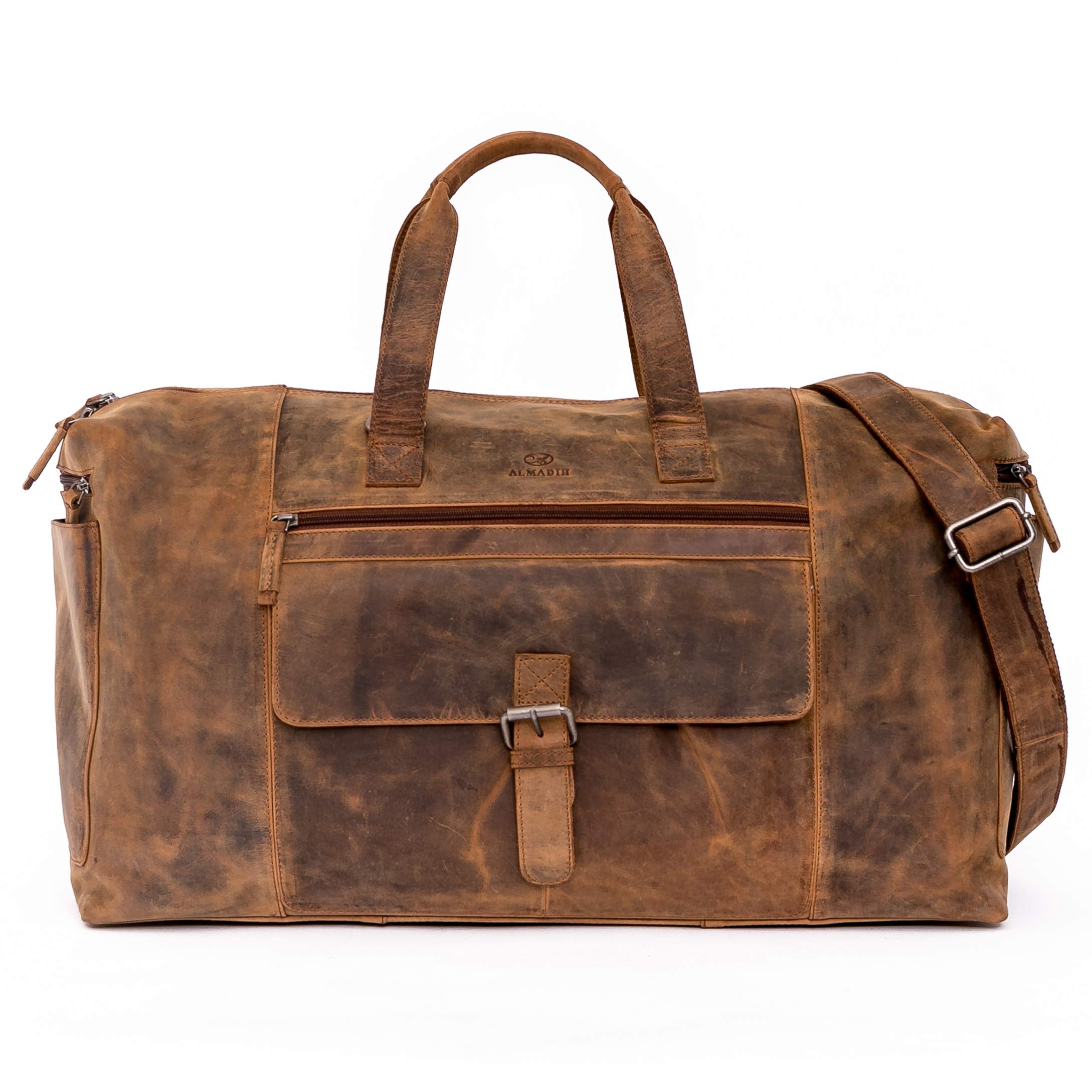 ALMADIH Echt Leder Reisetasche Herren 17 Zoll mit Laptopfach - Sporttasche Aiko braun Vintage - Weekender Handgepäck Gym Fitnesstasche Trainingstasche Damen Leder Umhängetasche (Aiko BV)