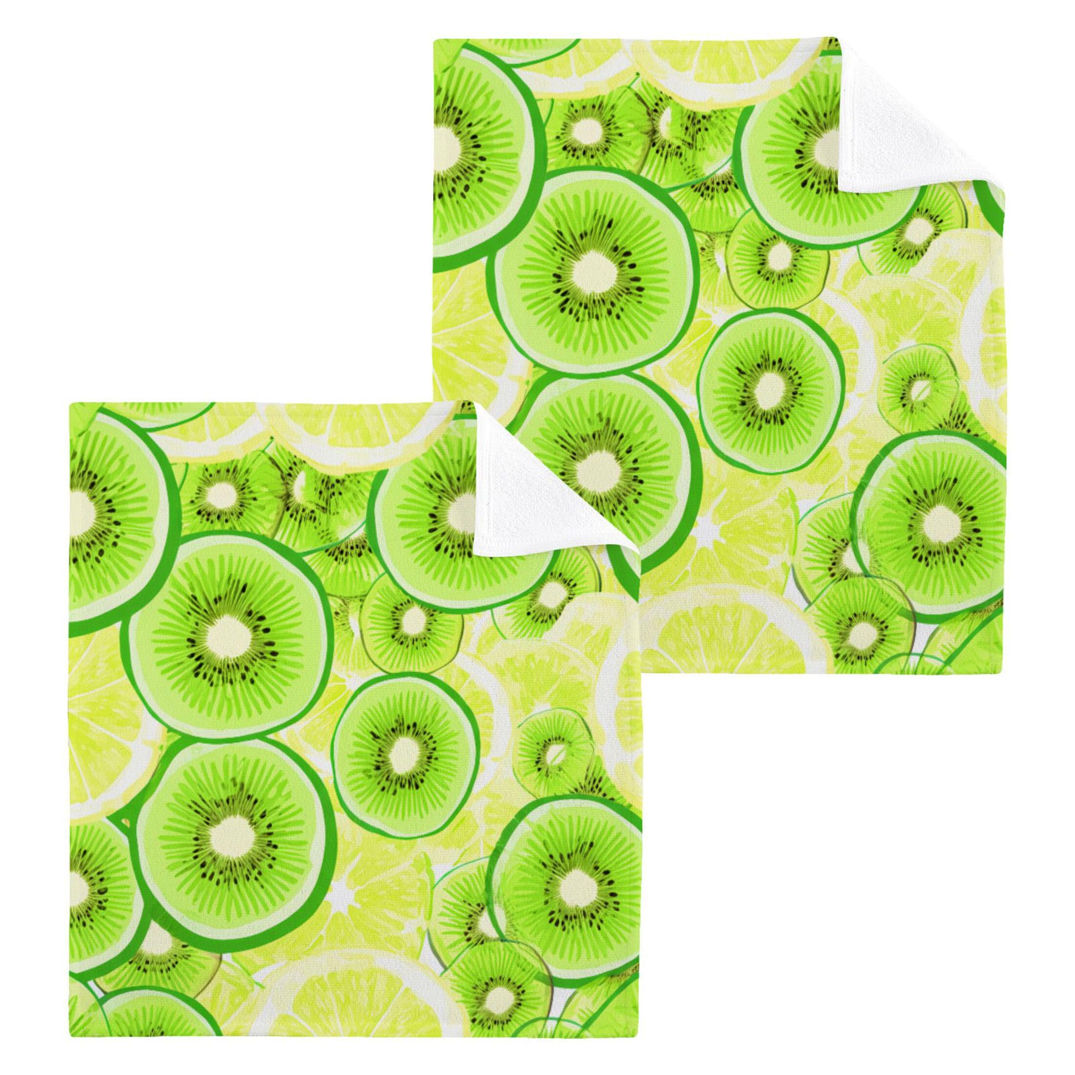 Kigai Sliced Green Fruits 4 Pack Washcloths Cotton Soft Absorbent Skin Friendly Wash Cloths Fingertip Towels Machine Washable 12x12 in