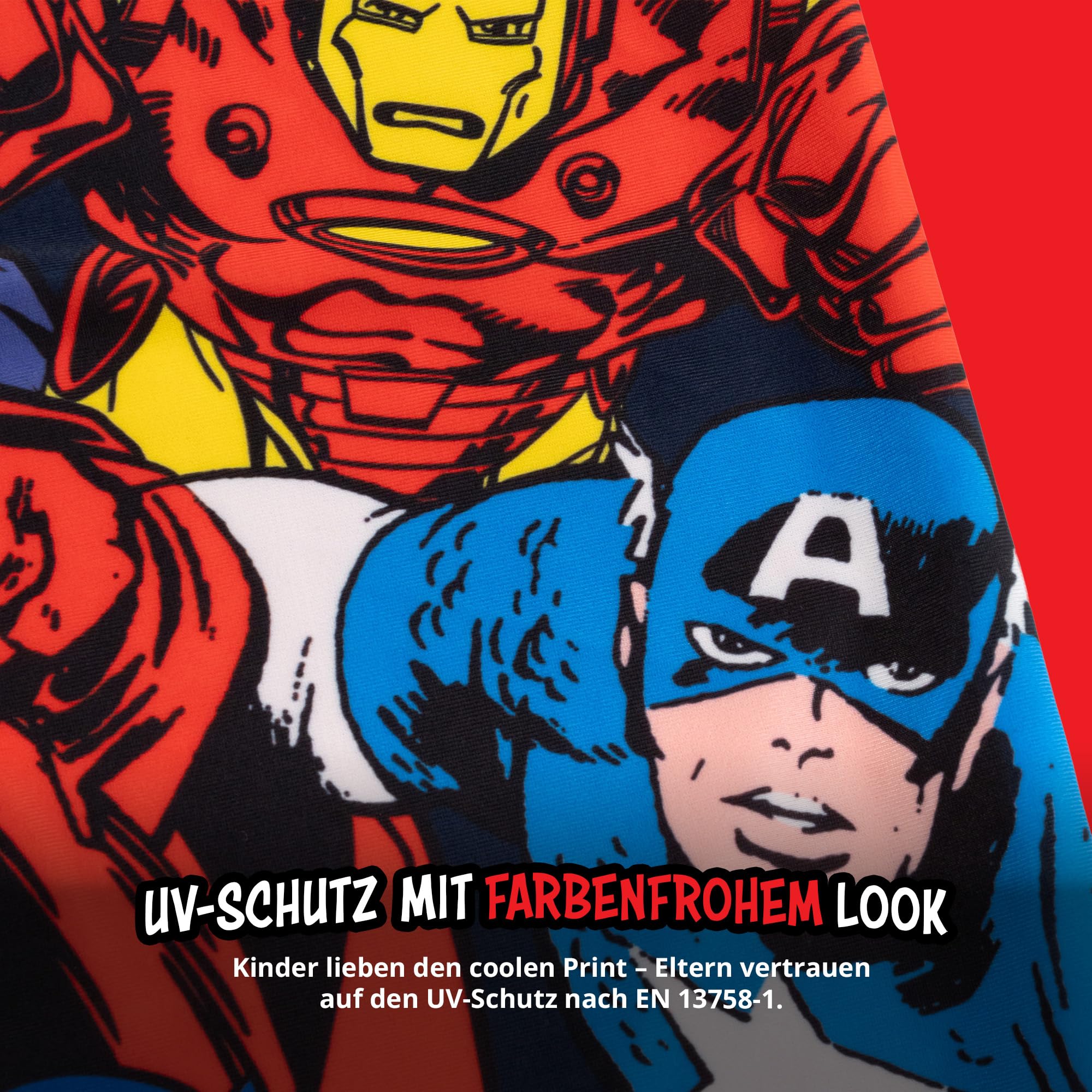 United Labels Marvel Avengers Maillot de bain 2 pièces pour garçon, protection UV 30, bleu et rouge, maillot de bain pour enfant avec t-shirt et maillot de bain