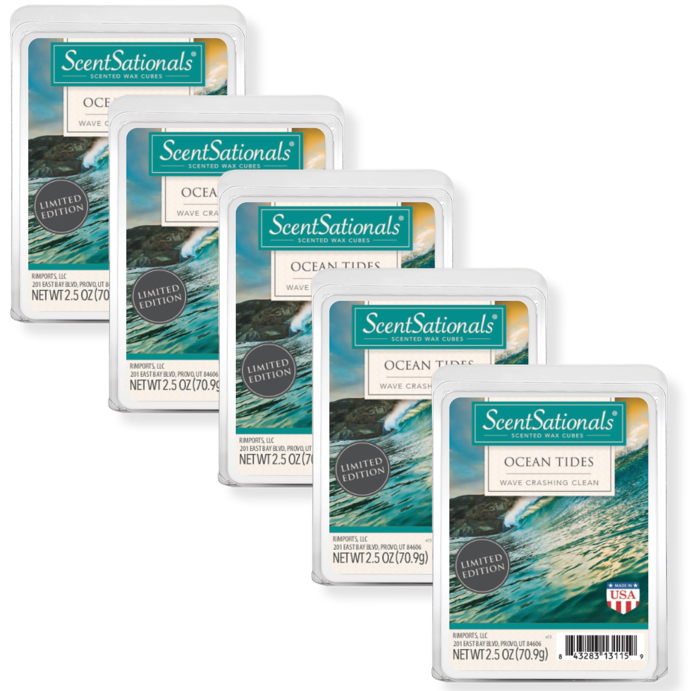 Scentsationals Wax Melts, Wax Cubes Strong Scent - Ocean Tides - Long Lasting Scented Wax Melts for Warmer, 2.5 oz (5-Pack)