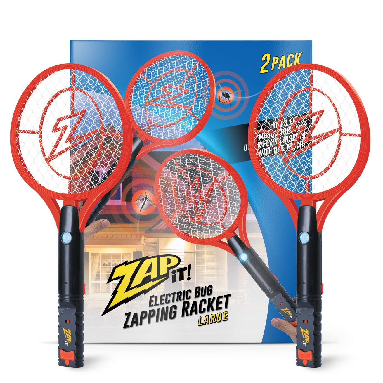 ZAP IT! Bug Zapper Rechargeable Bug Zapper Racket, 4,000 Volt, USB Charging Cable, 2 Pack