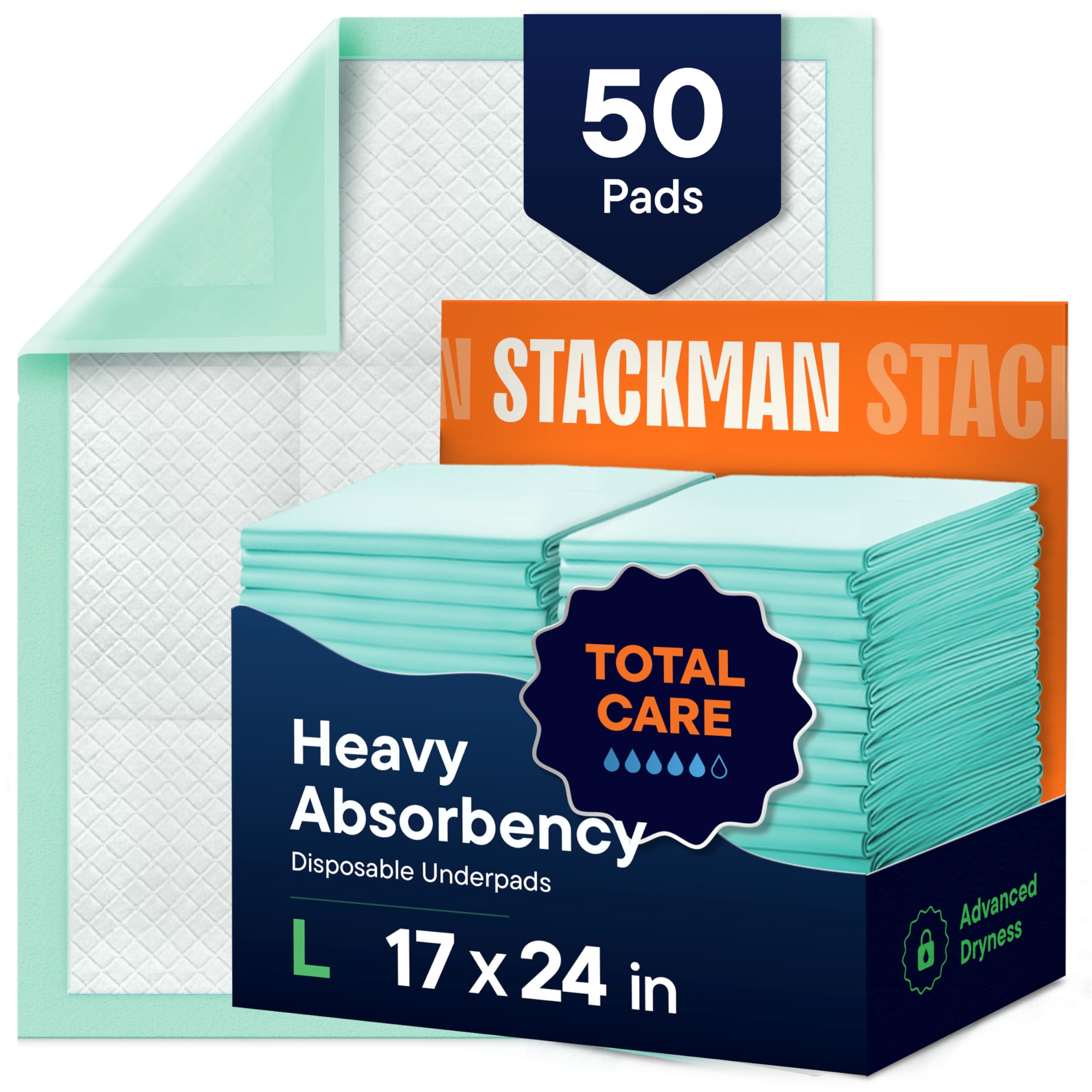 Chucks Pads Disposable[50 Count]Underpads - PeePads-Dog,Puppy-Diaper Changing Table Pad for Baby-Incontinence Bed &amp; Chair Liners for Elderly-Pet Potty Training Pads -Leak Proof, 17" X 24" (Pack of 6)