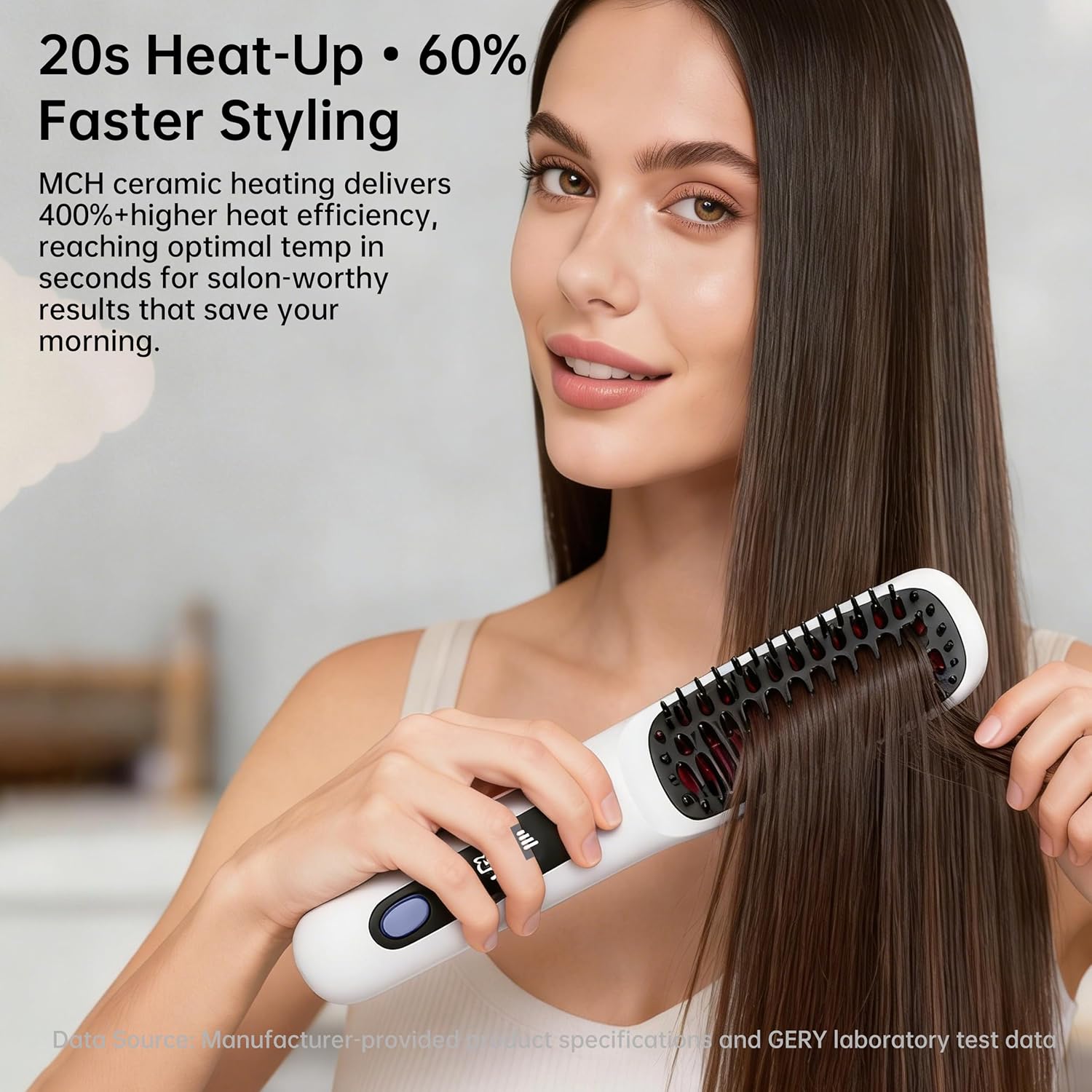 GERY Go Brush Pro 2026 Upgrade Portable Cordless Hair Straightener Brush for Women Short Hair, Fast Heating with LCD Temperature Display, Negative Ion, Travel Gift (White)