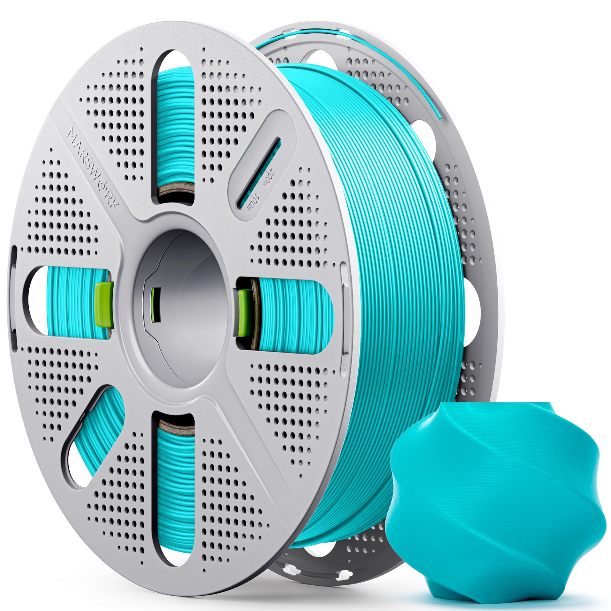 MarsWork PLA Basic, Pre-Dried Filament with Quick-Swap Reusable Spool 1kg (2.2lbs), 1.75mm 3D Printing Filament Teal, Compatible with Bambu Lab 3D
