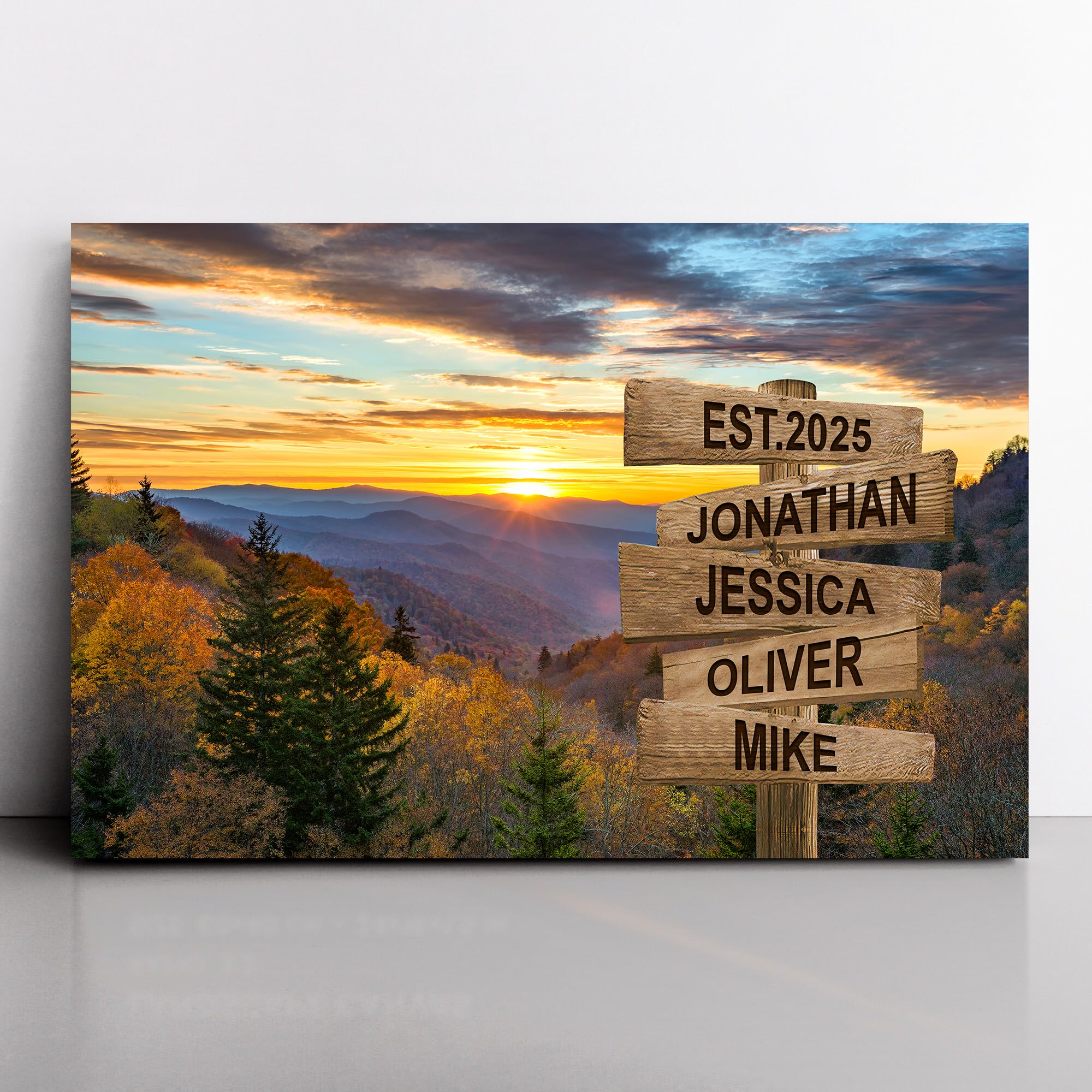 Personalized Family Names Street Sign Canvas-Poster, Smoky Mountains Family Gifts Anniversary for Him/Her/Wife/Husband Street Sign Multi-Names Canvas,