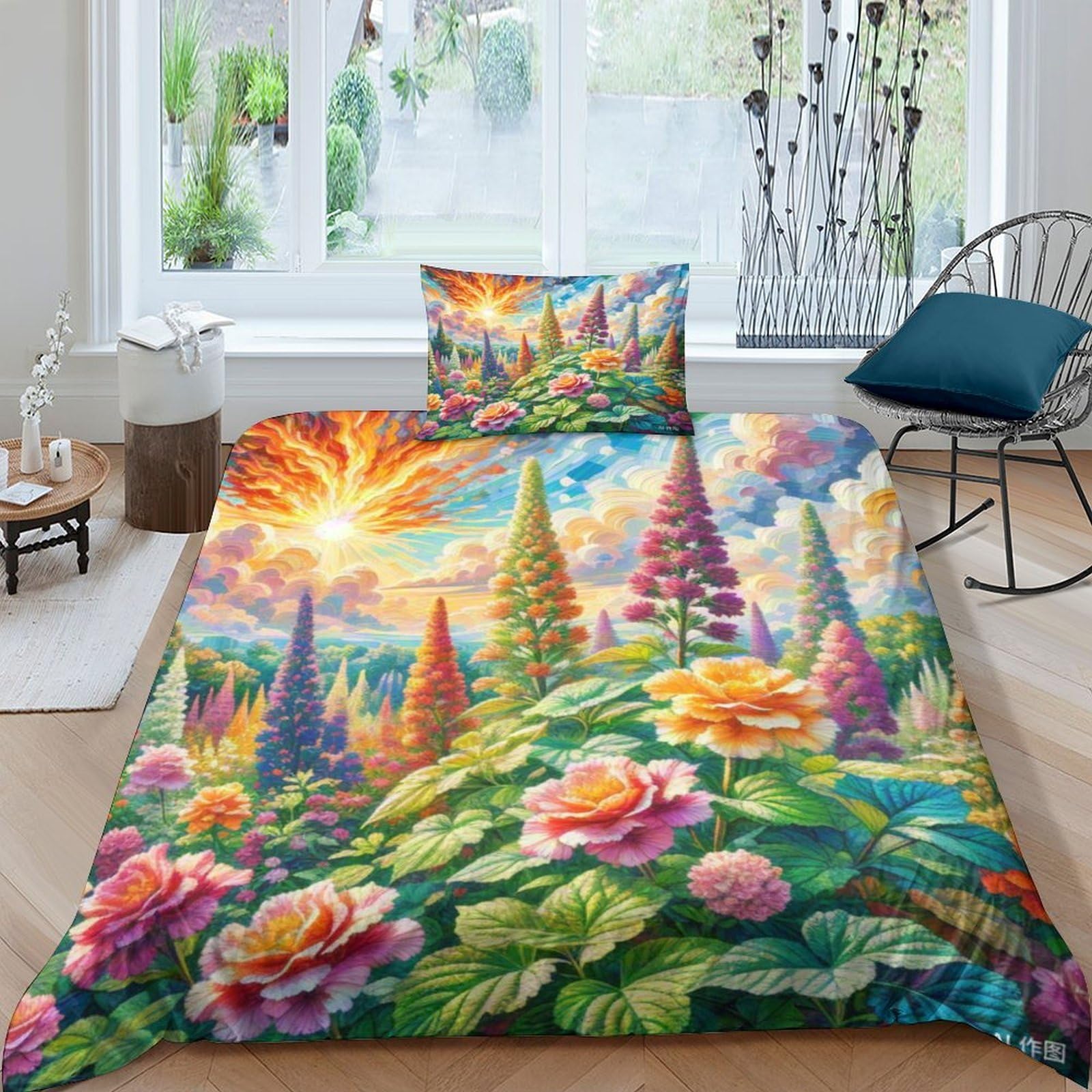 Housse de couette Coleus imprimée 3D 135x200cm en microfibre douce avec sa taie d'oreiller