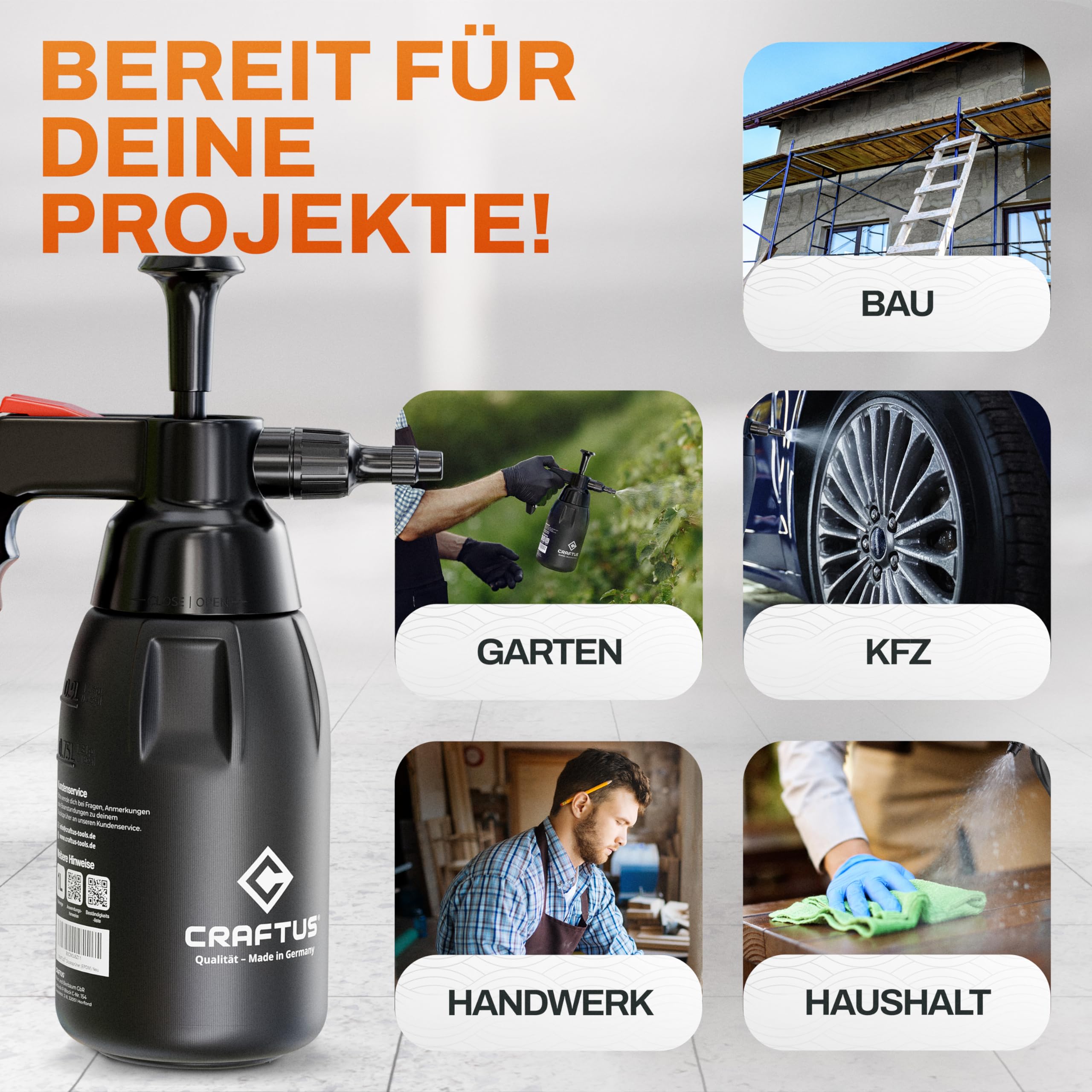 CRAFTUS® Pressure sprayer 1 litre for even distribution of liquid 
