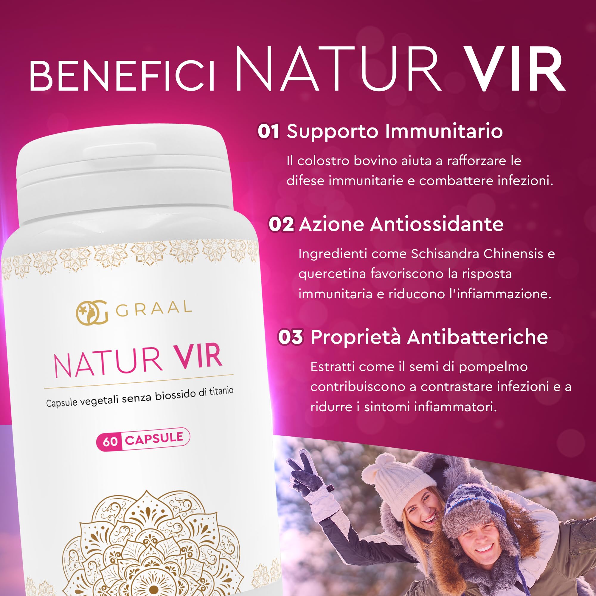 Graal Natur Vir - Colostro e Quercetina per Difese Immunitarie - Supporta la Salute Intestinale - Antiossidante Naturale - Ideale per il Recupero Fisico