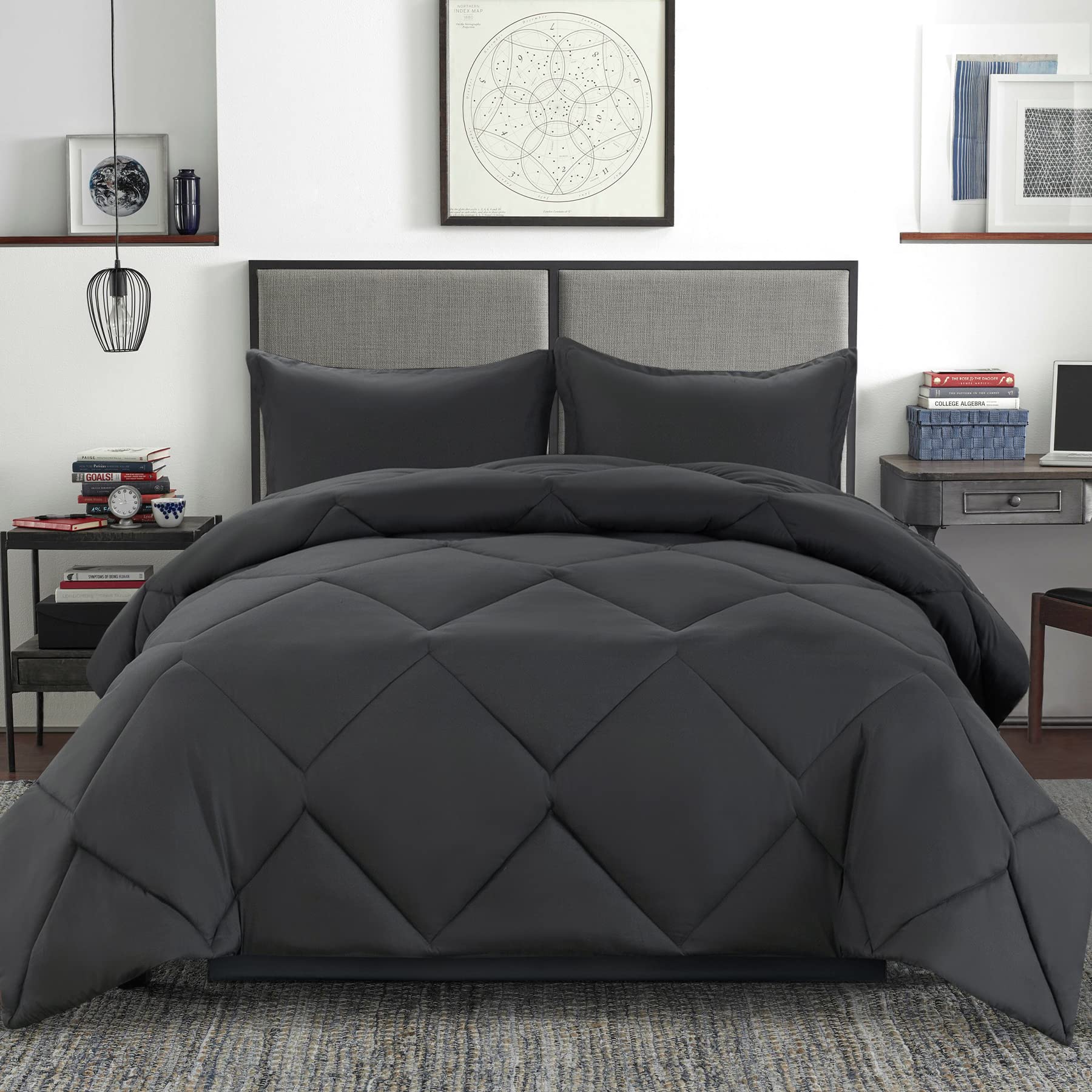 TOPLUXE King Duvet Set, Lightweight Duvet with 2 Pillow Shams 50x75cm, 300GSM Microfiber Quilt for All Seasons, Machine Washable (220x230cm, Grey)