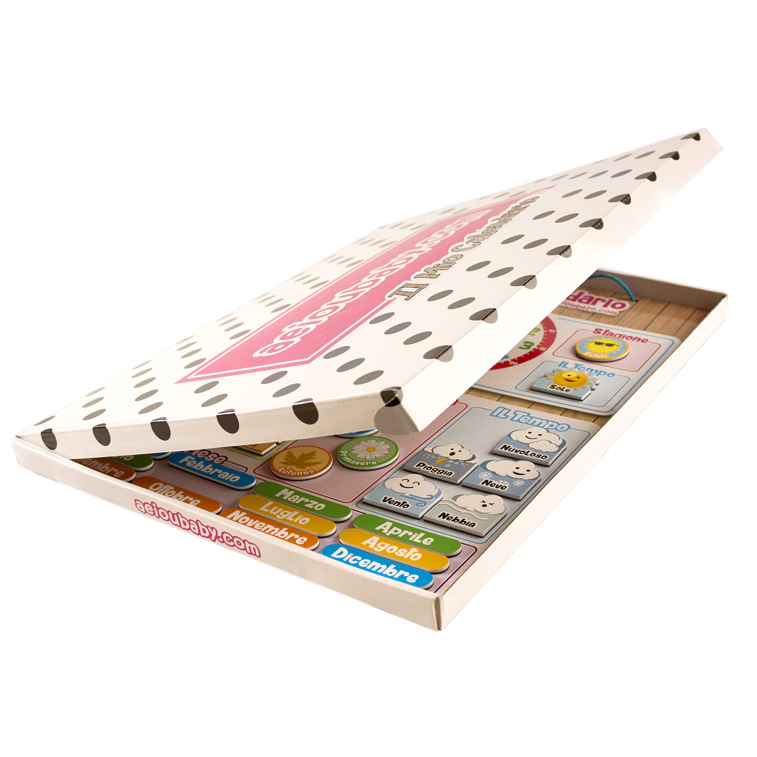 CALENDARIO OROLOGIO magnetico per bambini, Gioco educativo Data Tempo e Ora per Parete o Frigorifero, 43x32cm. Scatola ideale come regalo di compleanno per bambini a scuola o asilo nido (Italiano)