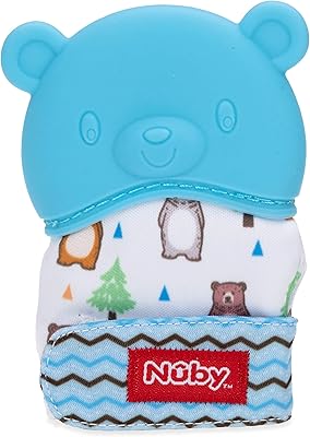 Nuby Happy Hands Silicone Teething Mitten - BPA-Free Baby Teething Toy - 3+ Months - Bear