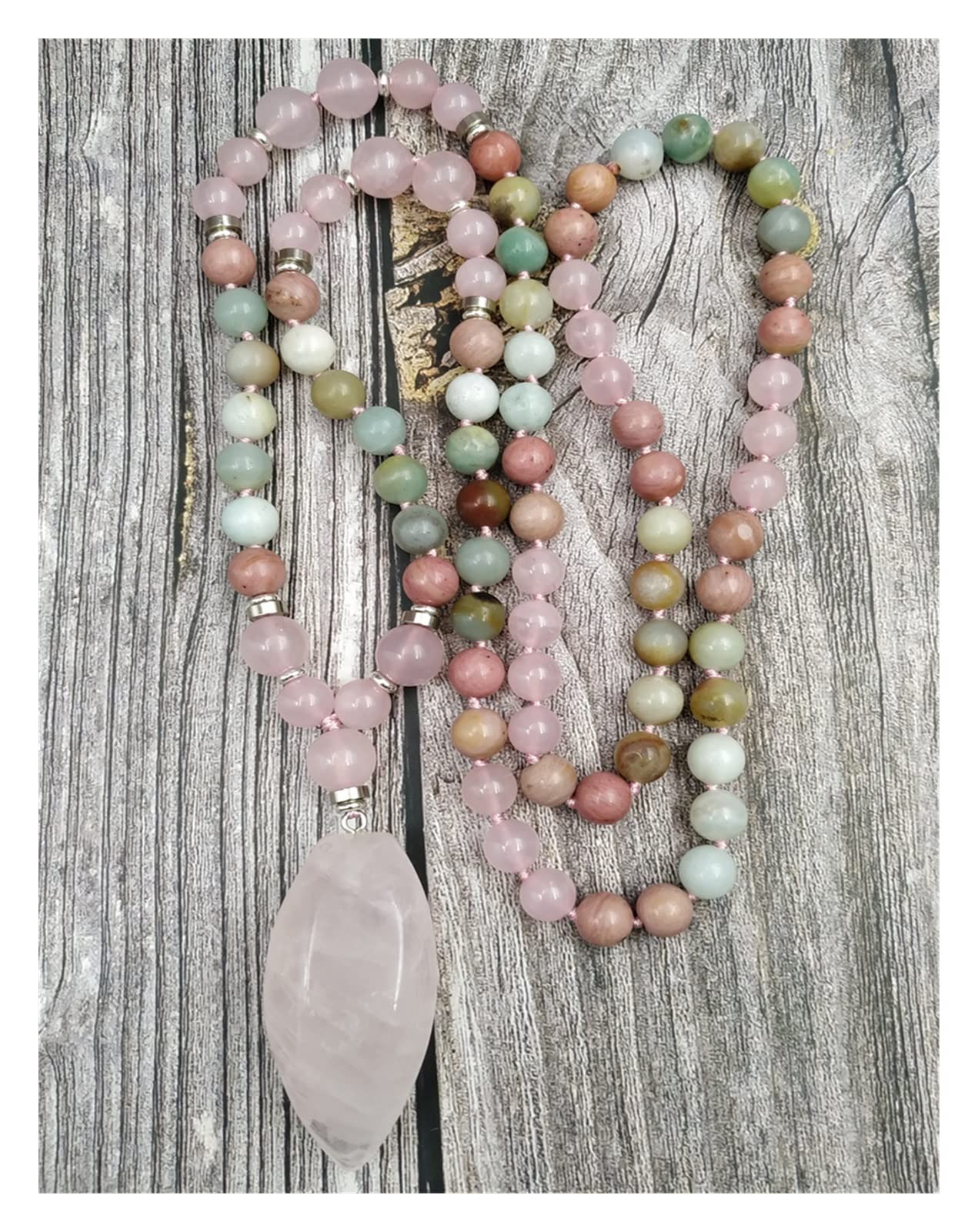 1pc Quarzo Rosa Sospensione Perle Pietra collane Fatte a Mano in Reiki