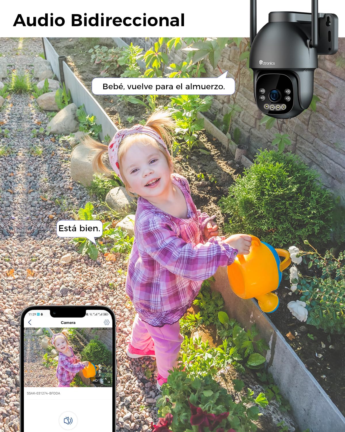 Ctronics Cámara de Vigilancia Exterior 4K para Exteriores WiFi, Cámara PTZ | Visión Nocturna a Color de 8MP, WiFi 2.4/5 GHz, Detección de Personas/Vehículos/Animales, NVR, Audio Bidireccional, IP66