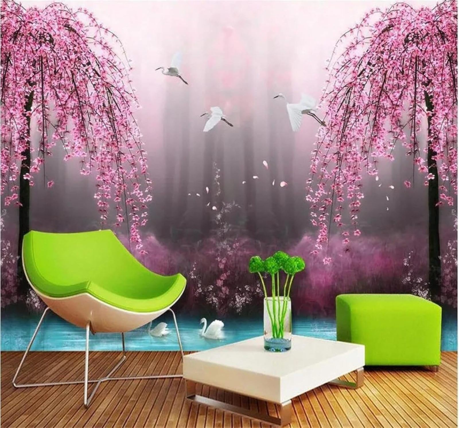 XLMING Beautiful Pink Peach Blossoms Lake Fairyland 3D Wallpaper Silky Texture Home Study Office Grey Dining Room Sofa Bedroom Living Room TV Backdrop-400cm×280cm
