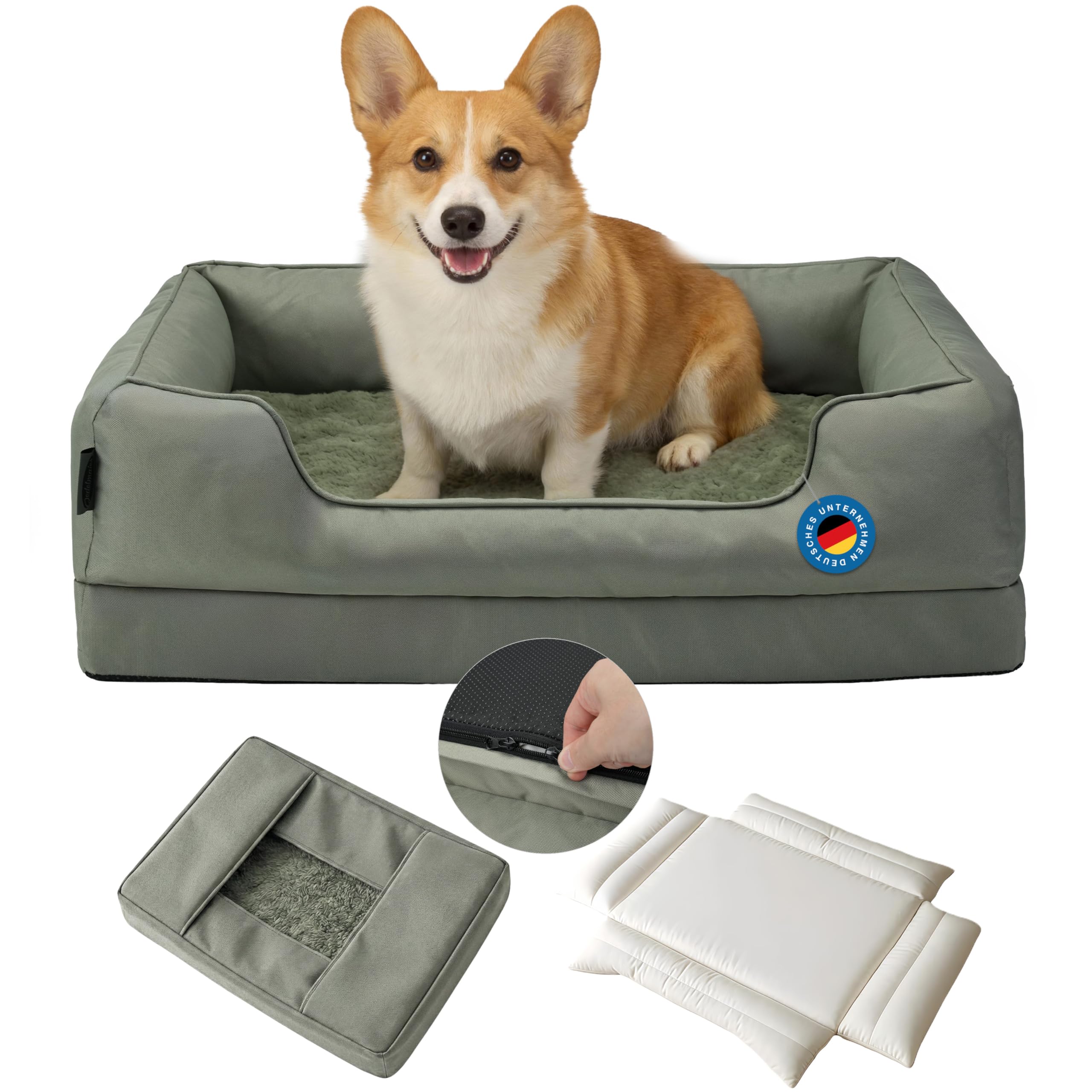 Zedelmaier Orthopädisches Hundebett für mittelgroße & Grosse Hunde, 76×56×23cm, Dickes & waschbares Hundekissen, ergonomisches Hundebetten mit abnehmbarem Bezug, kratzfestes & wasserdichtes Hundekorb
