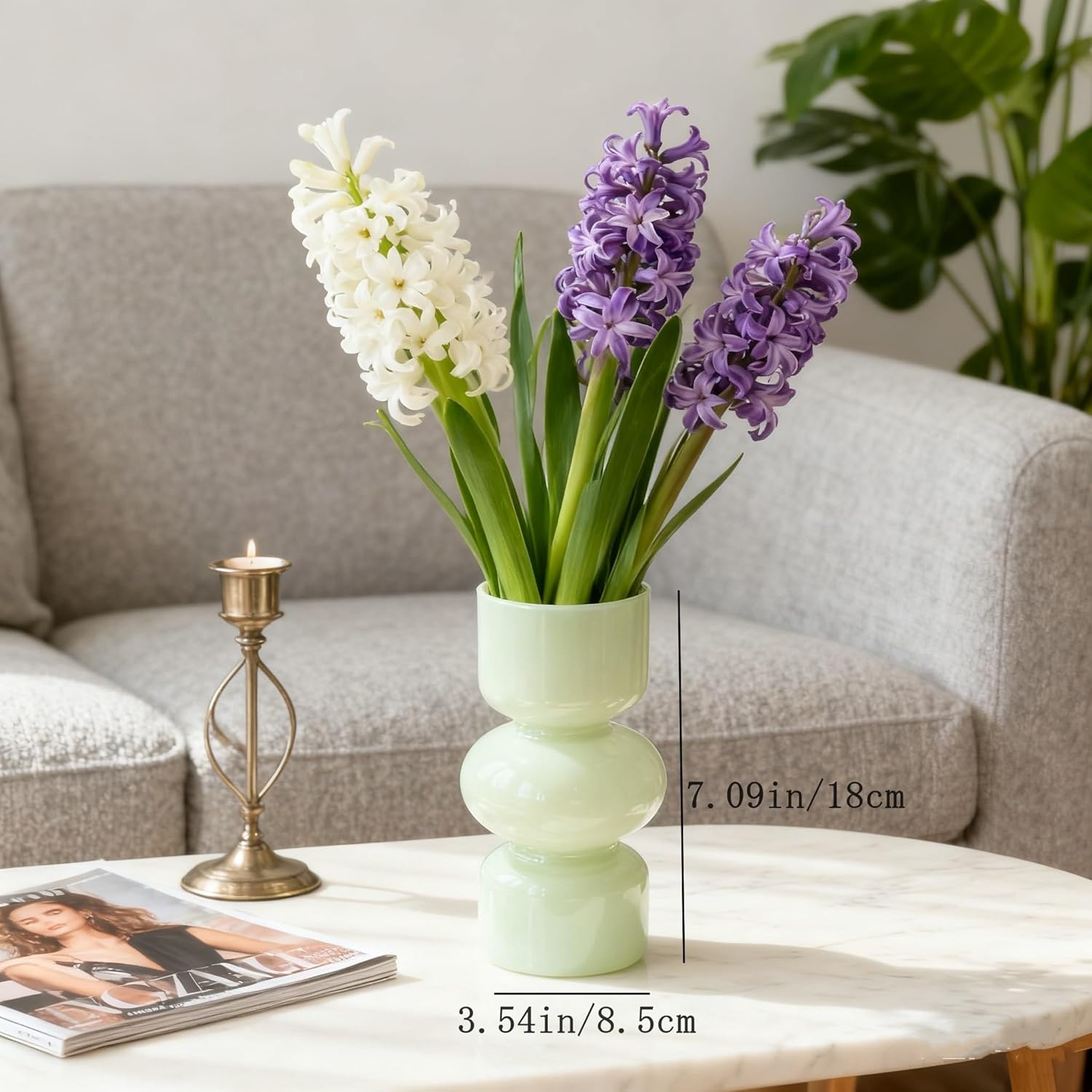 JSPYFITS Glass Hydroponic Flower Vase, 7 Inches Colored Glasses Bubble Vases for Flowers, Three-Layer Glass Funky Vase for Home/Office/Weddings/Party Table Flowers Decor (Milky Green) - Image 7